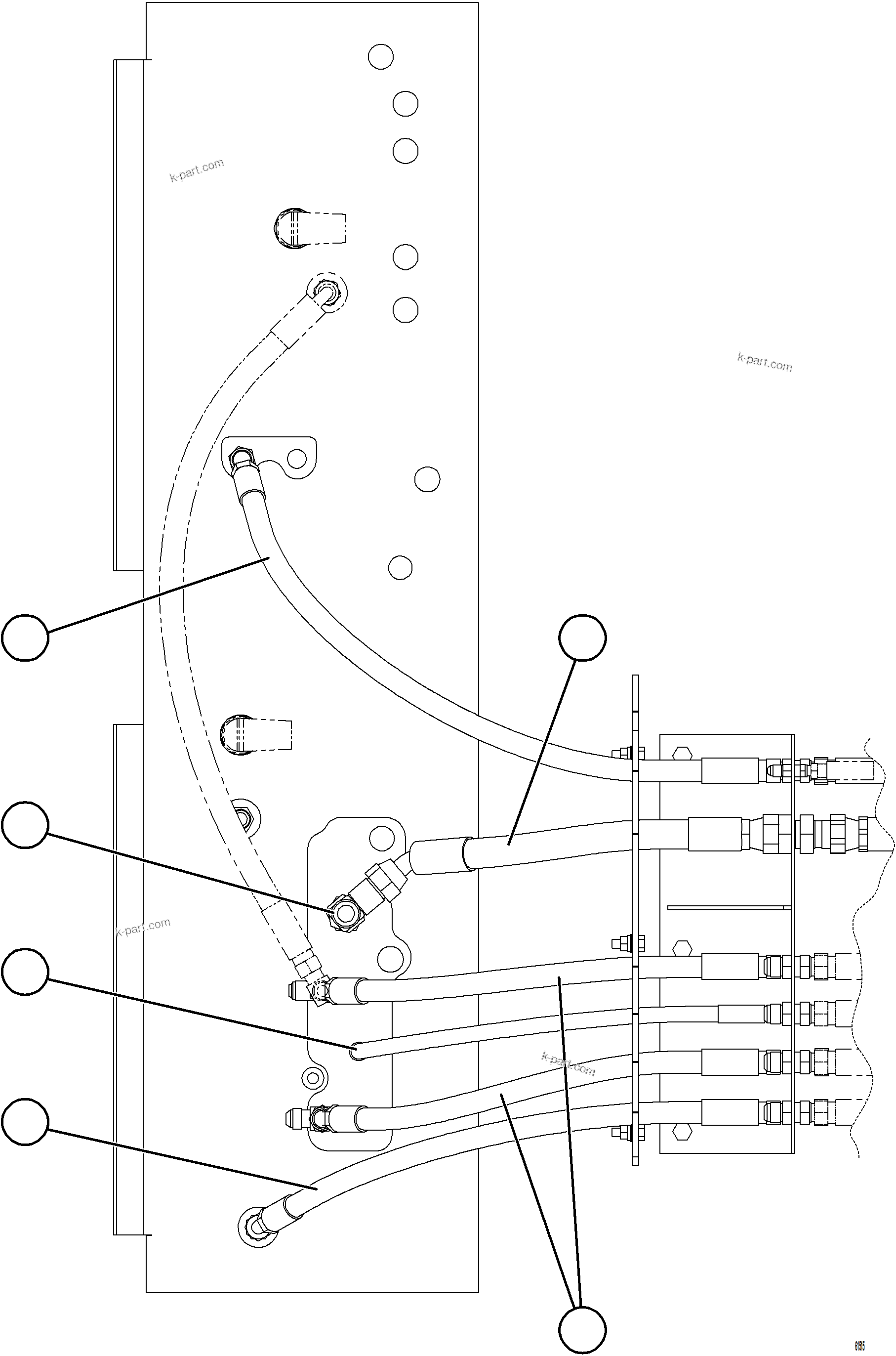Komatsu parts book diagram for AFE59-GP 930E-4 S/N A31996, A32007, A32028 & A32036 - A32038  EPSA: HYDRAULIC BRAKE CABINET HOSE ROUTING    1/3