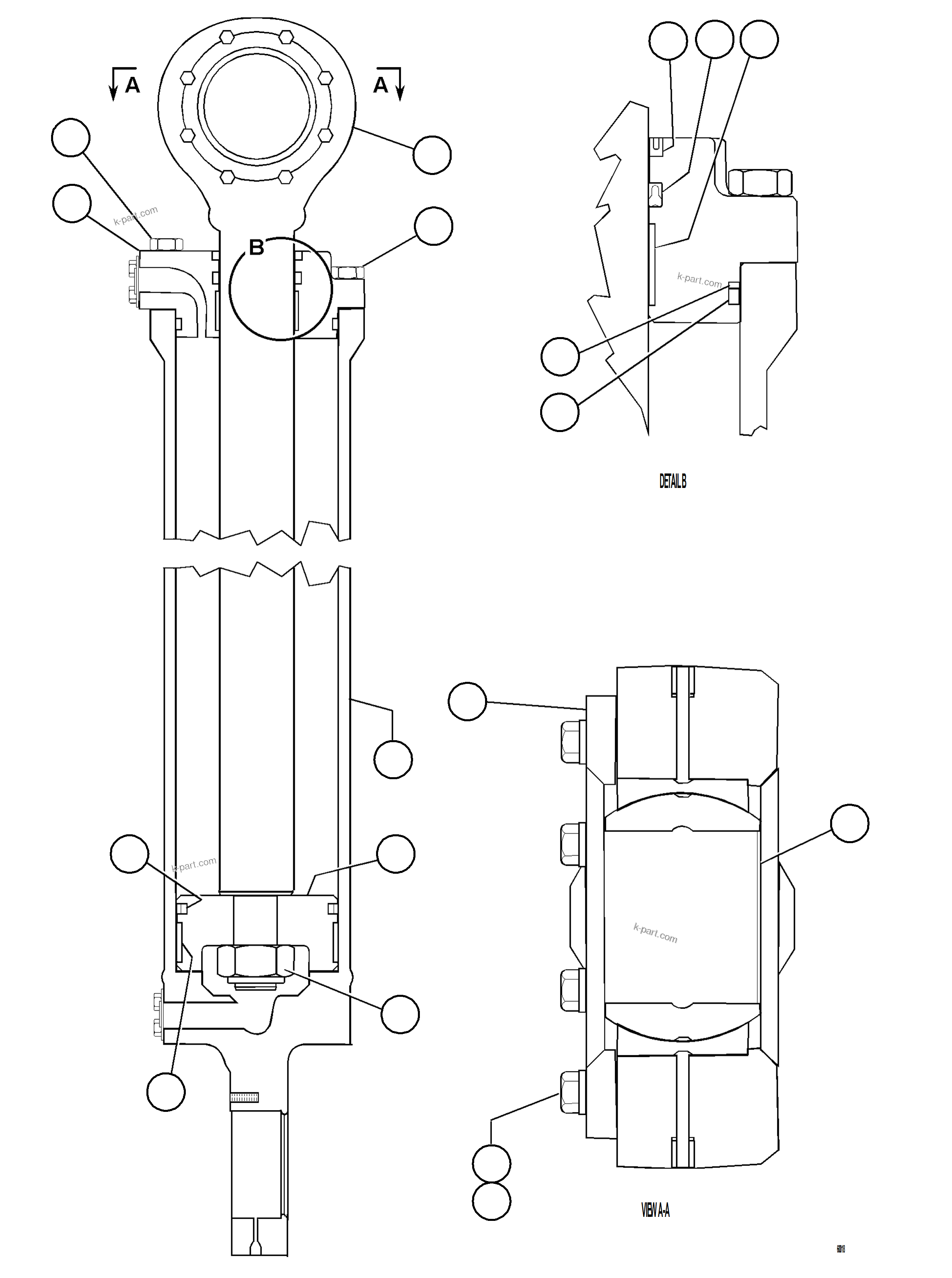 Komatsu parts book diagram for AFE59-GP 930E-4 S/N A31996, A32007, A32028 & A32036 - A32038  EPSA: STEERING CYLINDER ASSEMBLY        EM0241