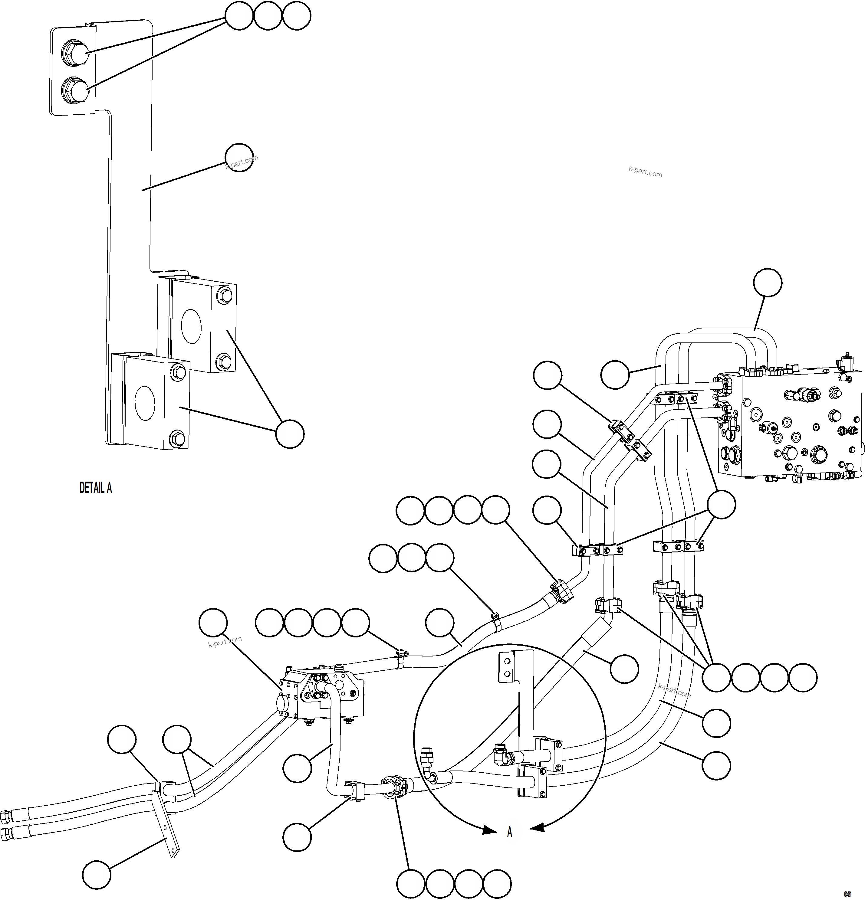 Komatsu parts book diagram for AFE59-GP 930E-4 S/N A31996, A32007, A32028 & A32036 - A32038  EPSA: STEERING SYSTEM PIPING   1/2