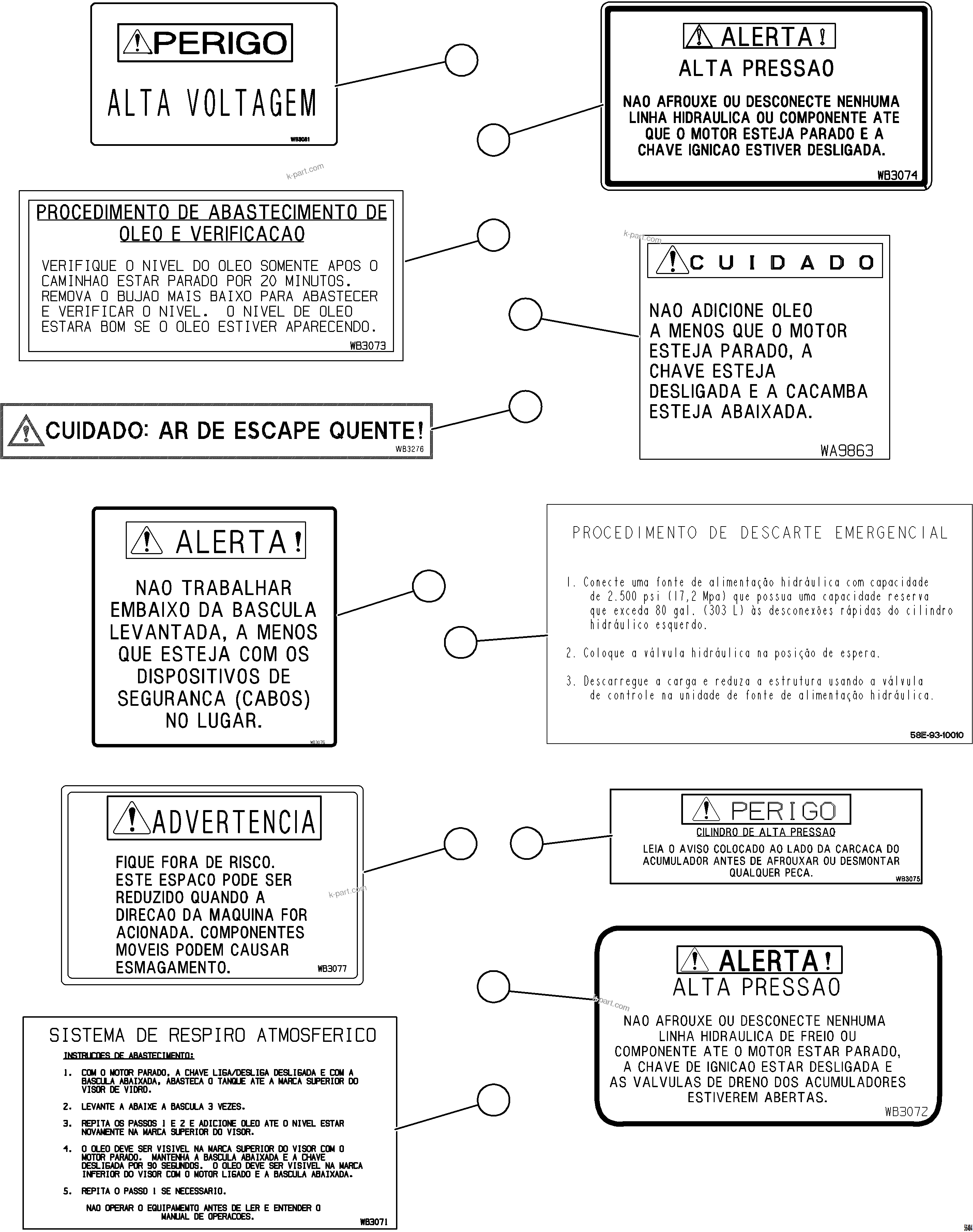 Komatsu parts book diagram for AFE59-GY 930E-4 S/N A32045 - A32046 & A32058 - A32061 VALE CARAJAS: DECALS & WARNINGS  1/5  (PORTUGUESE)