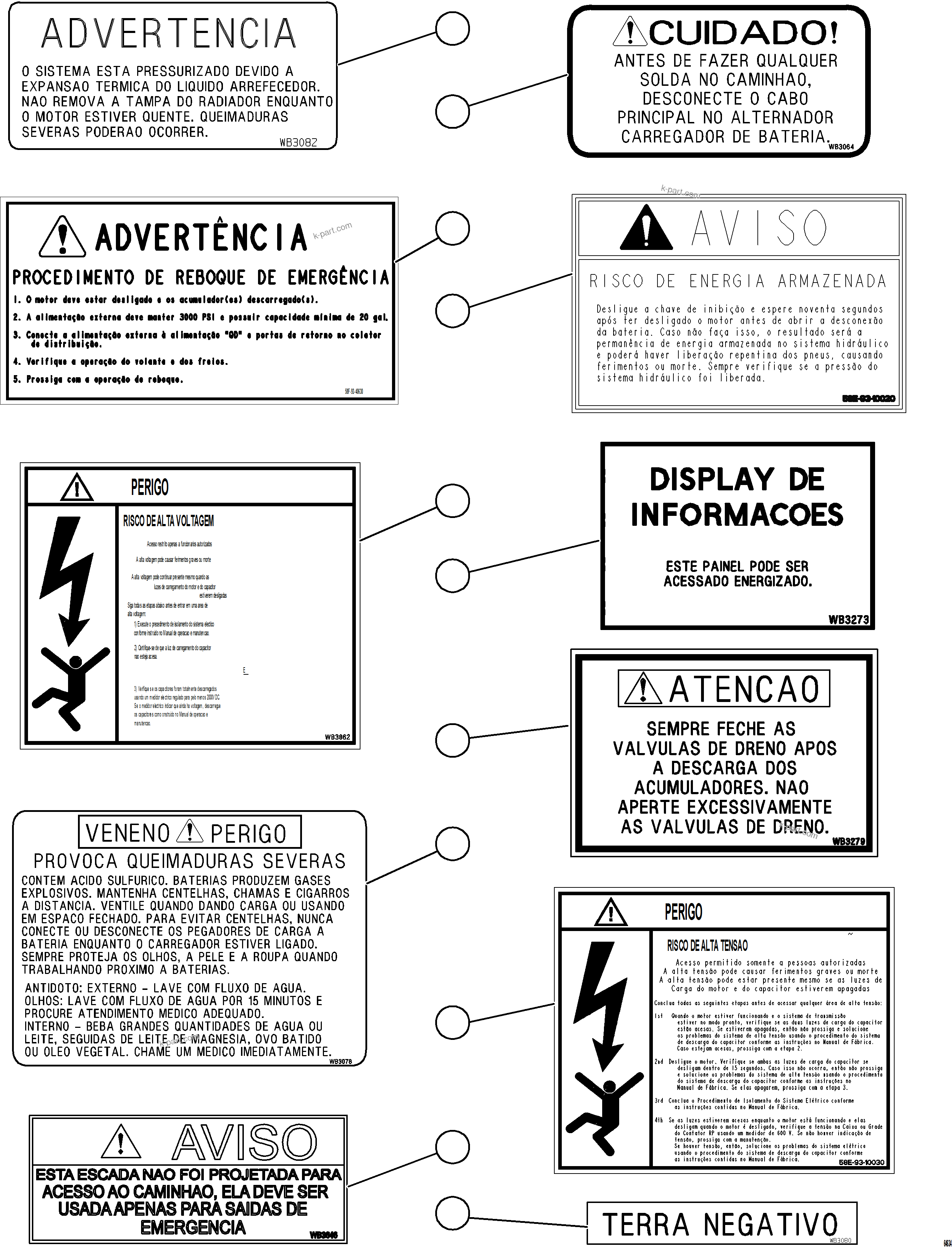 Komatsu parts book diagram for AFE59-GY 930E-4 S/N A32045 - A32046 & A32058 - A32061 VALE CARAJAS: DECALS & WARNINGS  2/5  (PORTUGUESE)