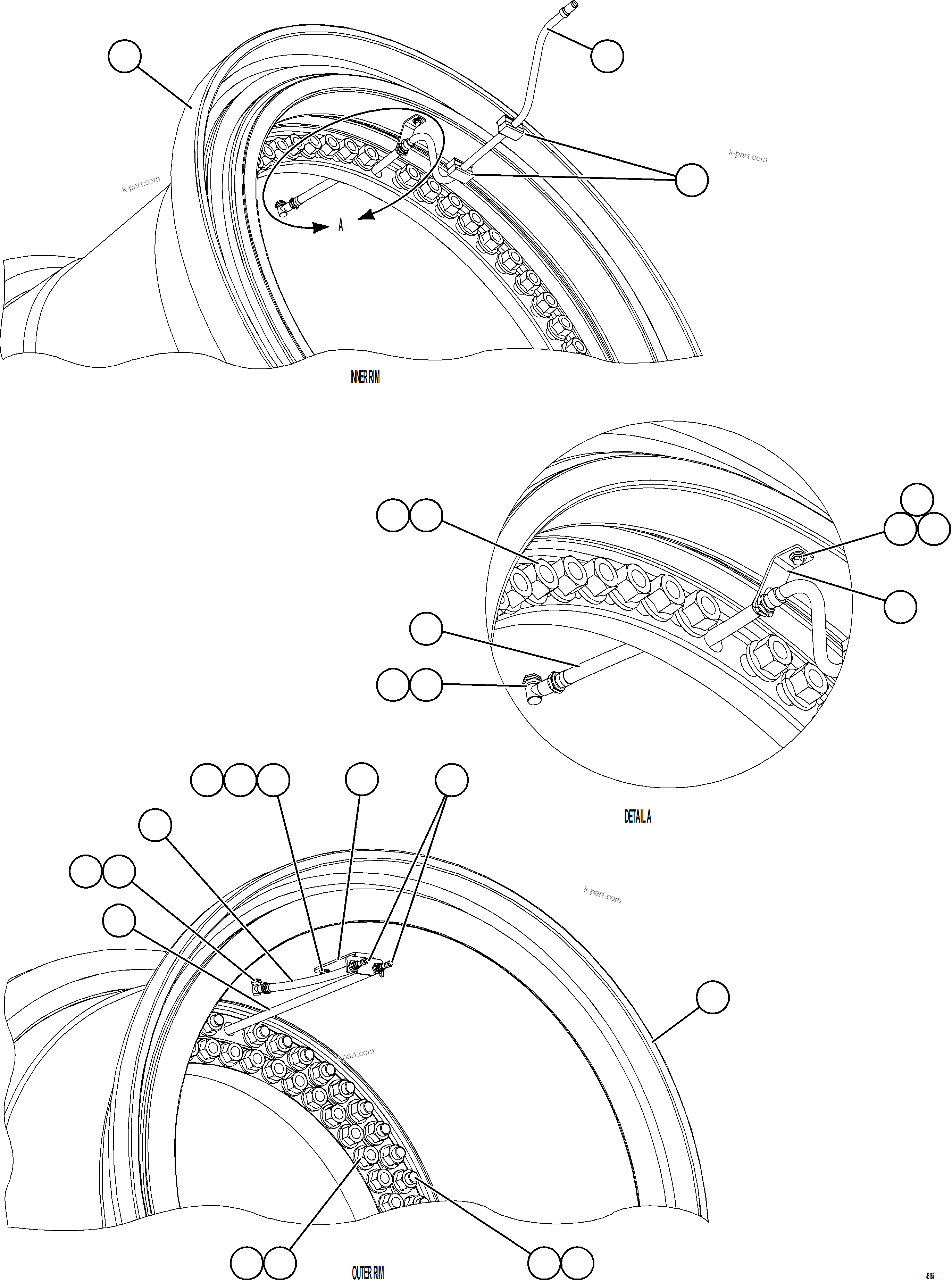 Komatsu parts book diagram for AFE59-GY 930E-4 S/N A32045 - A32046 & A32058 - A32061 VALE CARAJAS: REAR WHEELS & MOUNTING