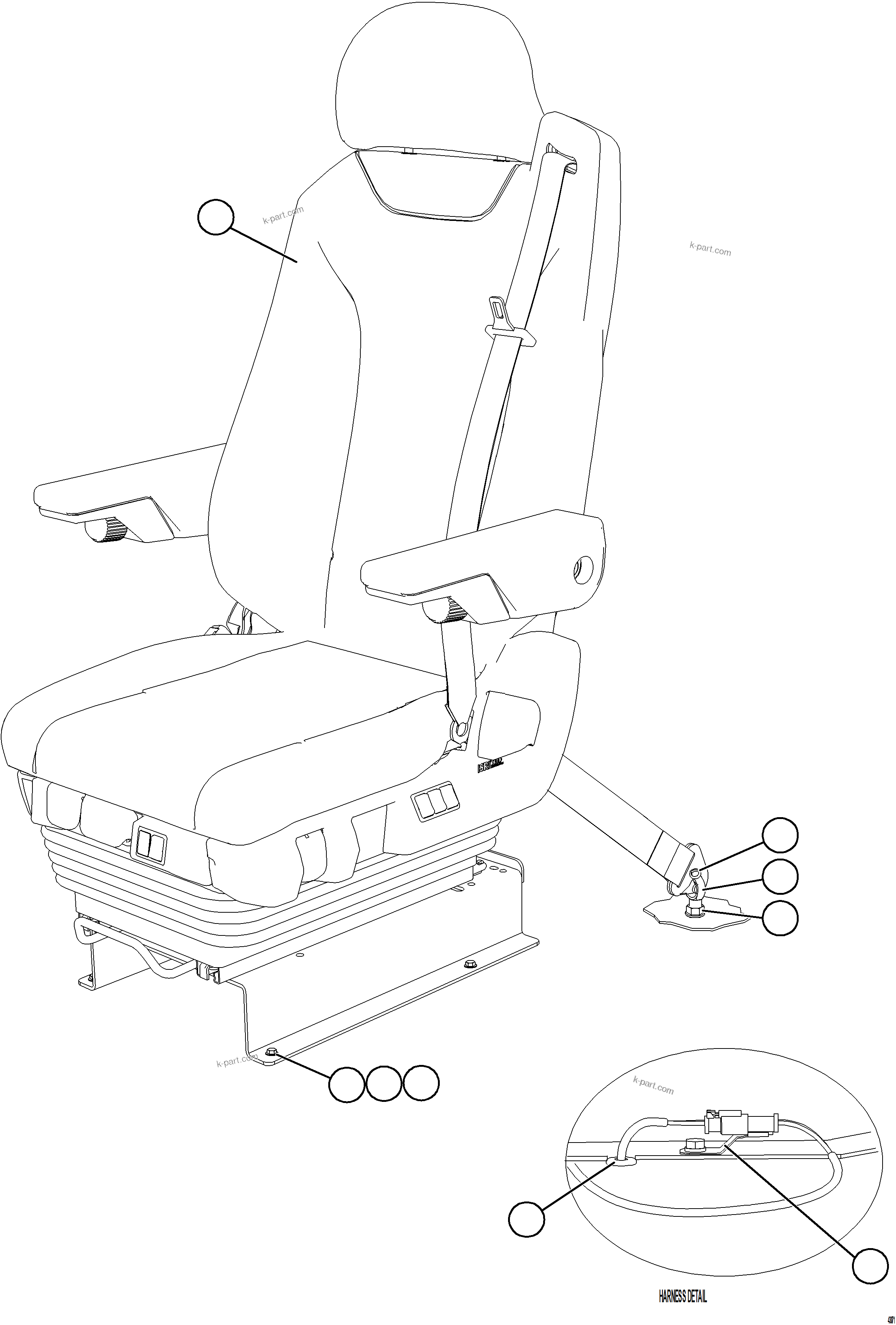 Komatsu parts book diagram for AFE59-GY 930E-4 S/N A32045 - A32046 & A32058 - A32061 VALE CARAJAS: OPERATOR SEAT INSTALLATION