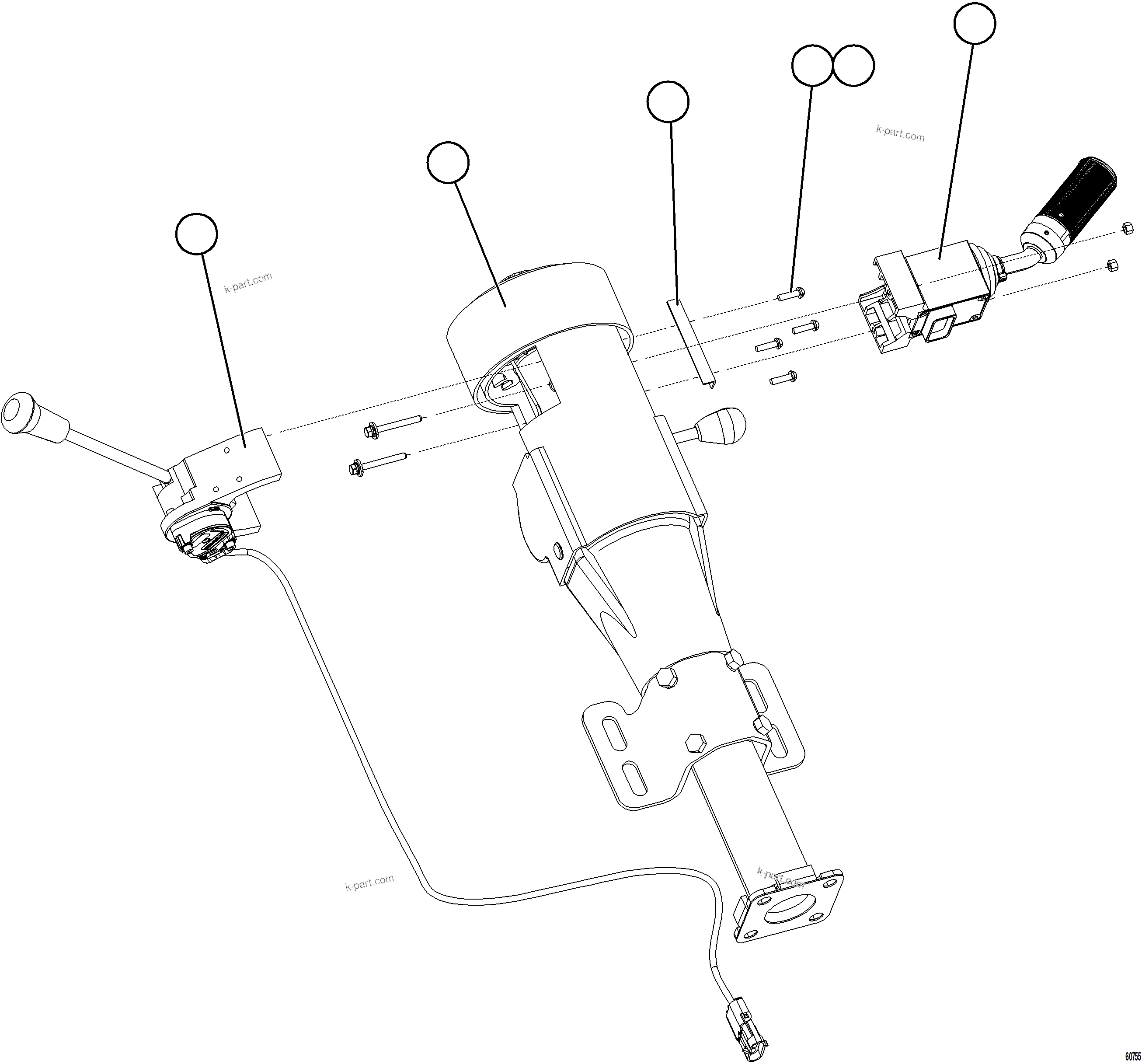 Komatsu parts book diagram for AFE59-GY 930E-4 S/N A32045 - A32046 & A32058 - A32061 VALE CARAJAS: STEERING COLUMN & LEVER ASSEMBLY      58F-40-00201