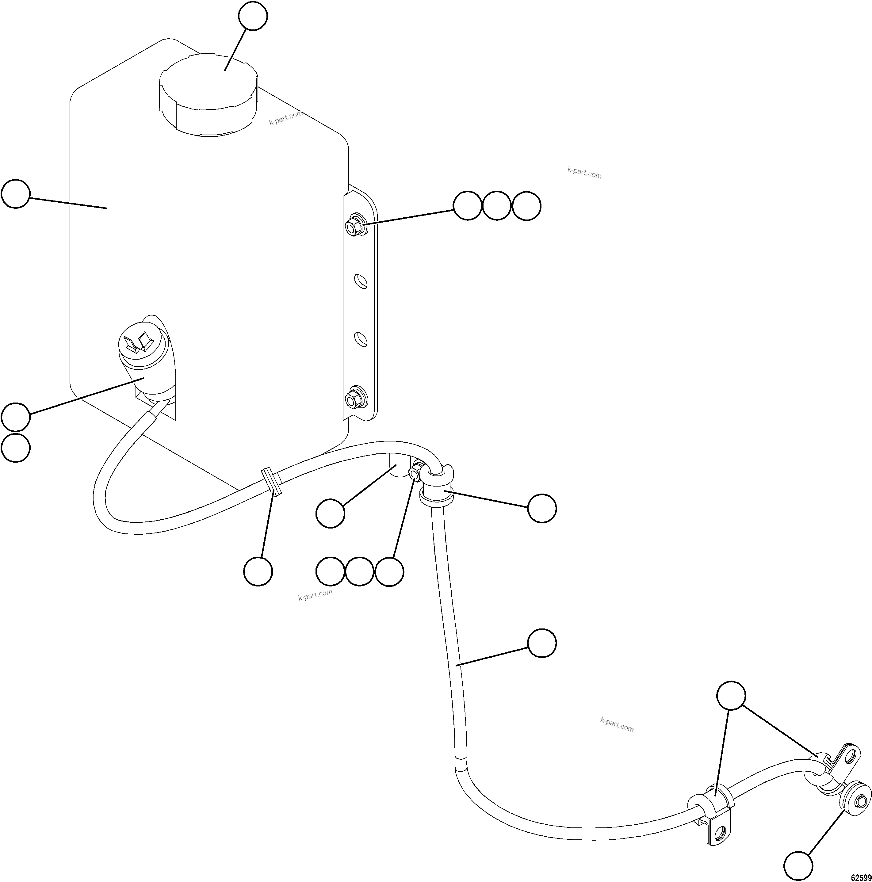 Komatsu parts book diagram for AFE59-GY 930E-4 S/N A32045 - A32046 & A32058 - A32061 VALE CARAJAS: WINDSHIELD WASHER INSTALLATION