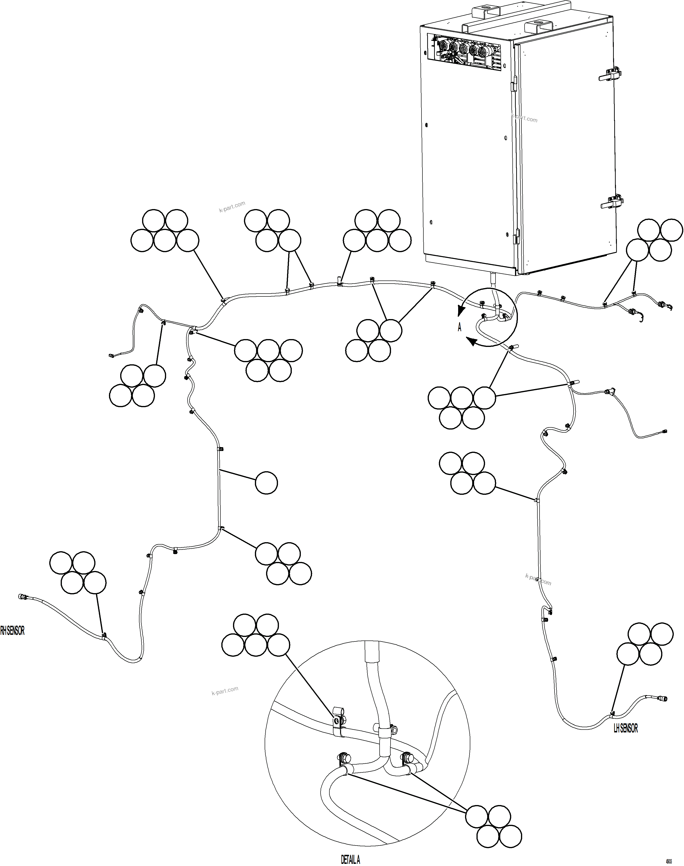 Komatsu parts book diagram for AFE59-GY 930E-4 S/N A32045 - A32046 & A32058 - A32061 VALE CARAJAS: FRONT WHEEL SPEED SENSOR HARNESS