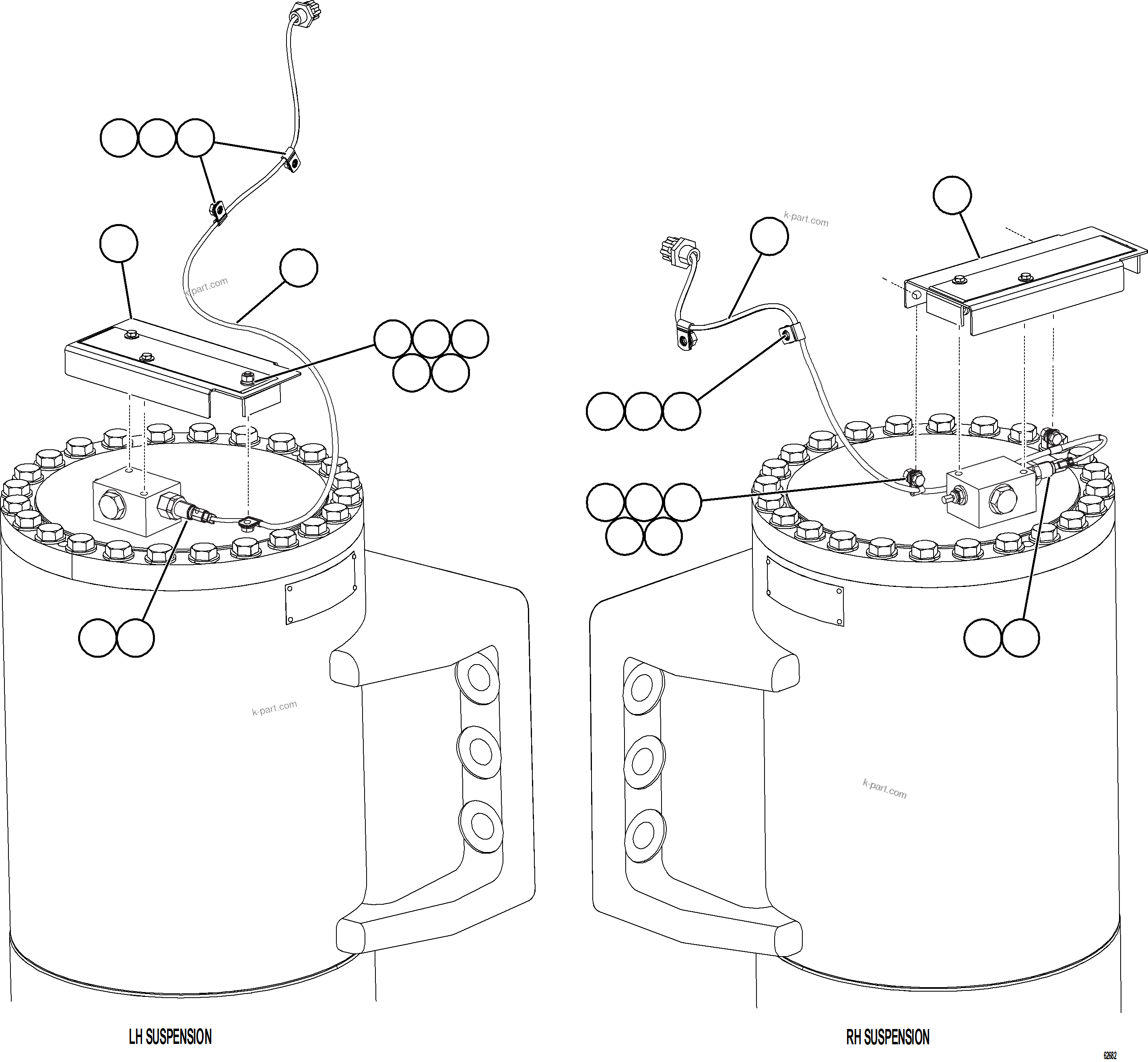 Komatsu parts book diagram for AFE59-GY 930E-4 S/N A32045 - A32046 & A32058 - A32061 VALE CARAJAS: PLM SENSOR - FRONT SUSPENSIONS