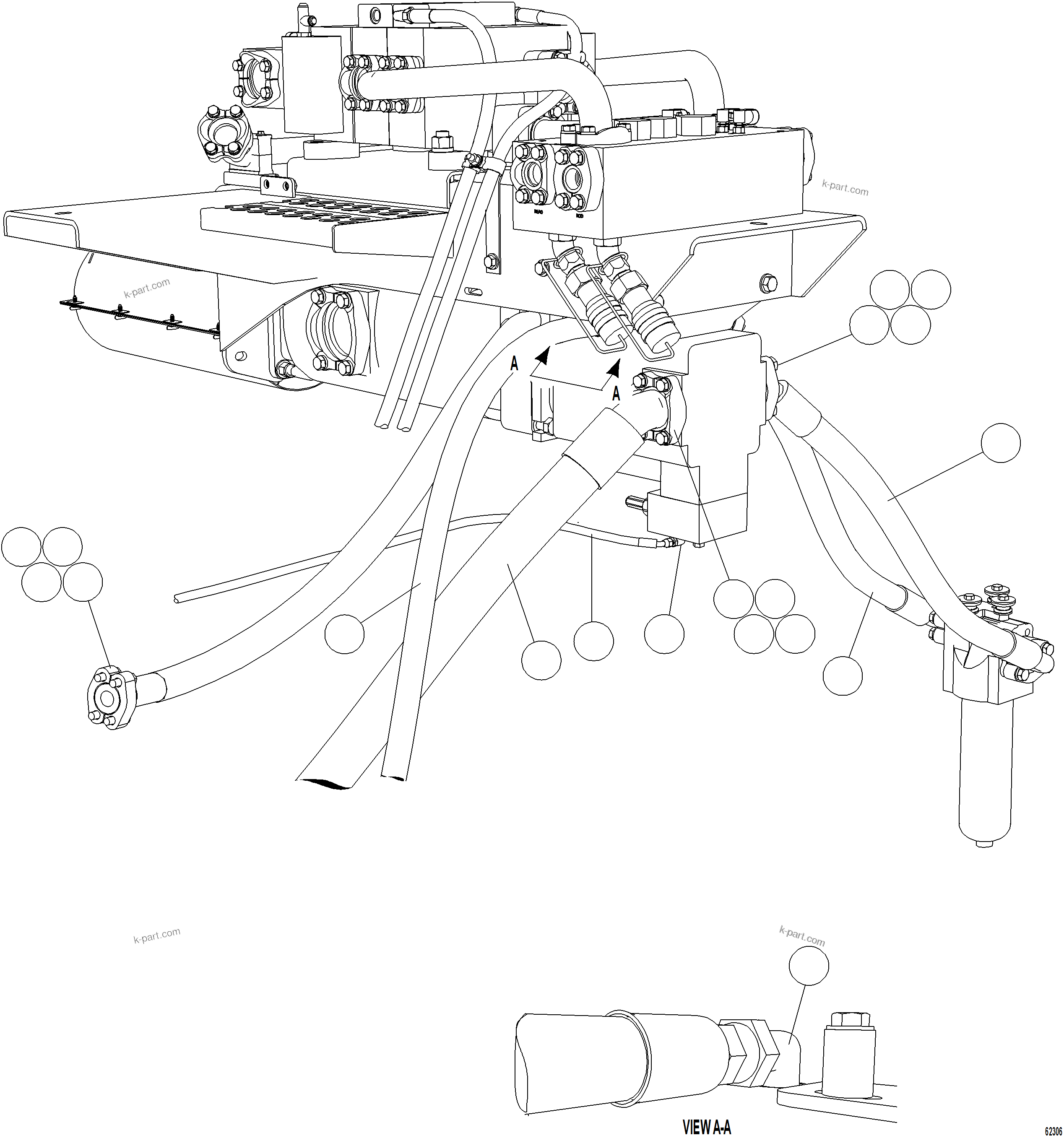 Komatsu parts book diagram for AFE59-GY 930E-4 S/N A32045 - A32046 & A32058 - A32061 VALE CARAJAS: PUMP MODULE - STEERING PUMP PIPING