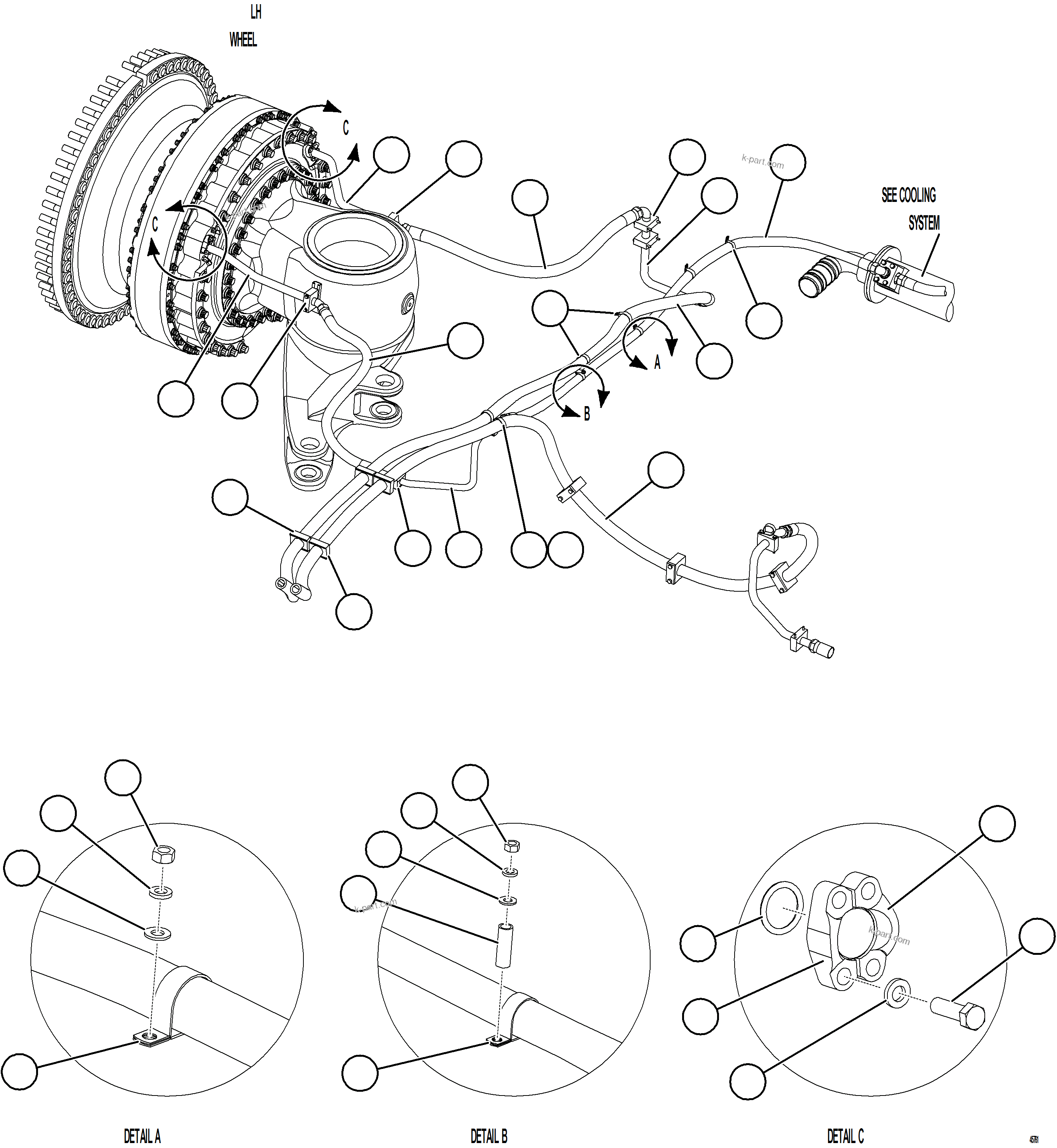 Komatsu parts book diagram for AFE59-GY 930E-4 S/N A32045 - A32046 & A32058 - A32061 VALE CARAJAS: BRAKE COOLING PIPING    3/3
