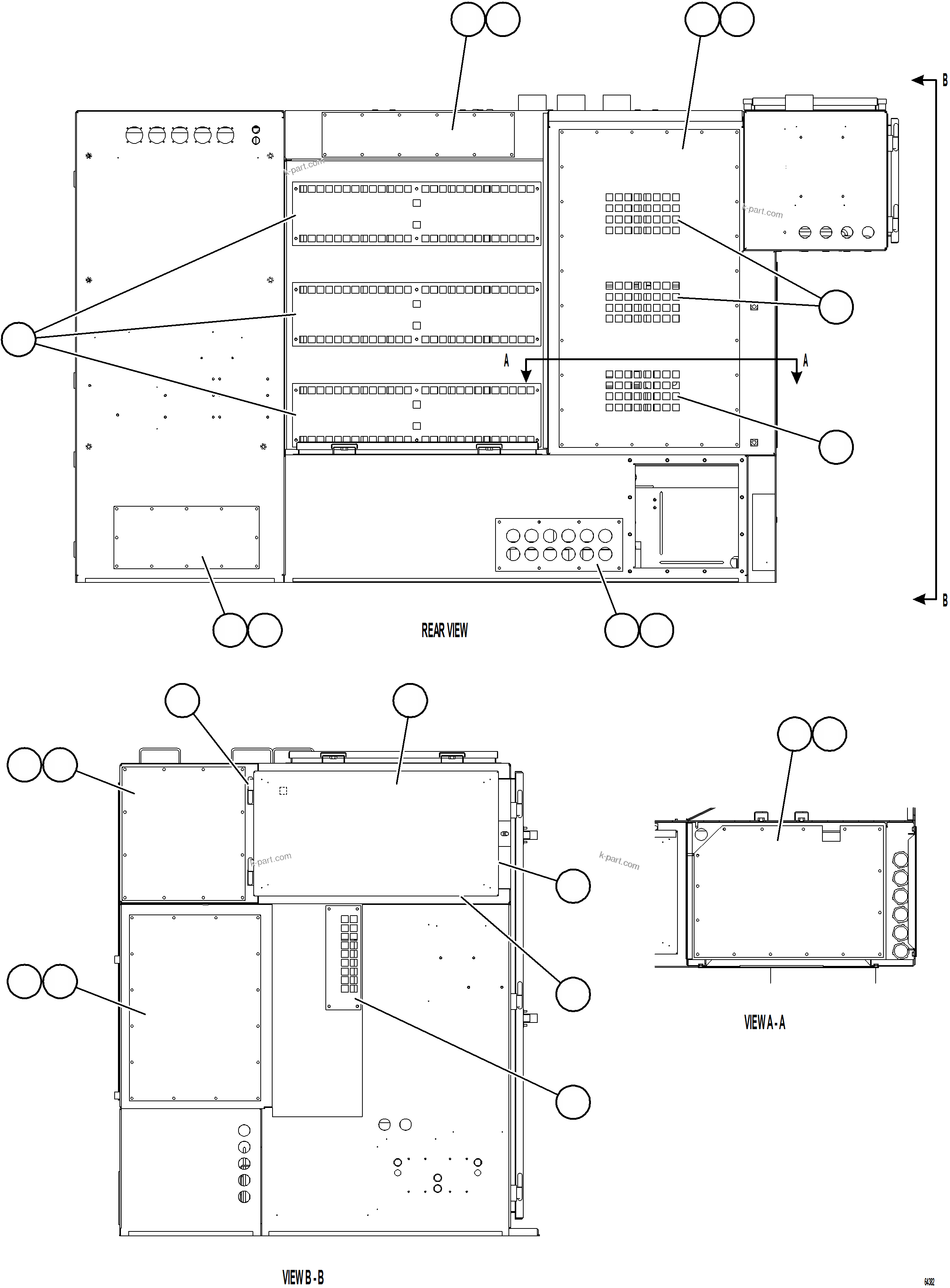 Komatsu parts book diagram for AFE59-GY 930E-4 S/N A32045 - A32046 & A32058 - A32061 VALE CARAJAS: CONTROL CABINET - DOORS & COVERS 2/2  58B-43-00192