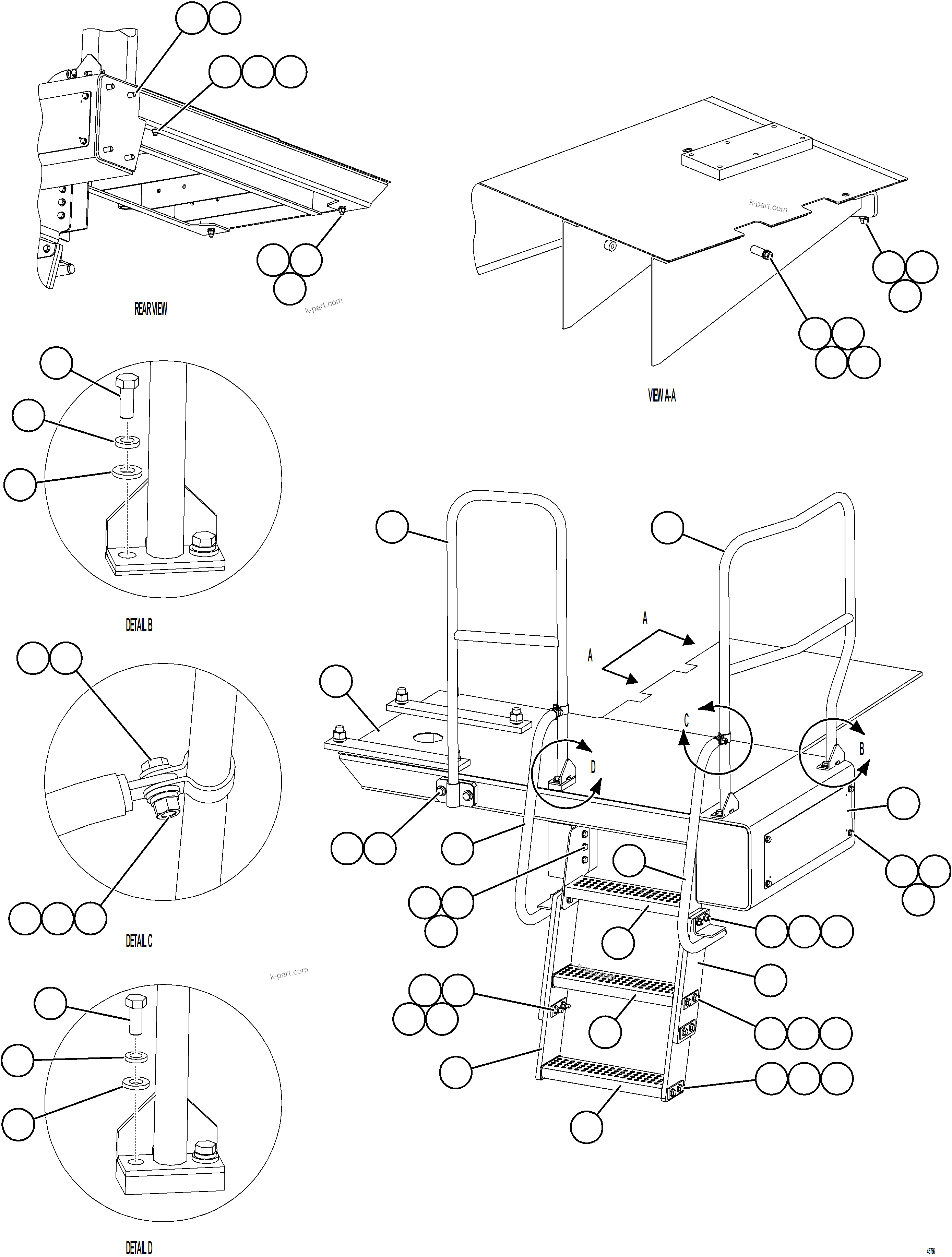 Komatsu parts book diagram for AFE59-HF 930E-4 S/N A32095 & A32101 MOGALAKWENA: RH STEPS & PLATFORM