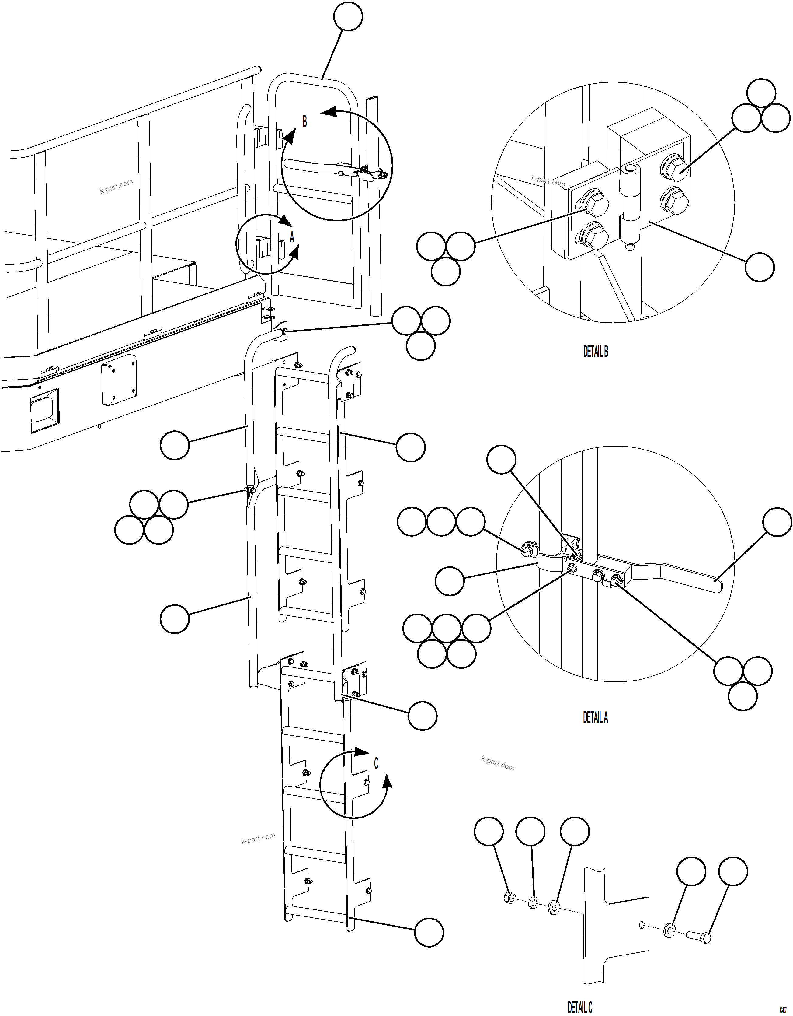 Komatsu parts book diagram for AFE59-HF 930E-4 S/N A32095 & A32101 MOGALAKWENA: RH GATE & LADDER