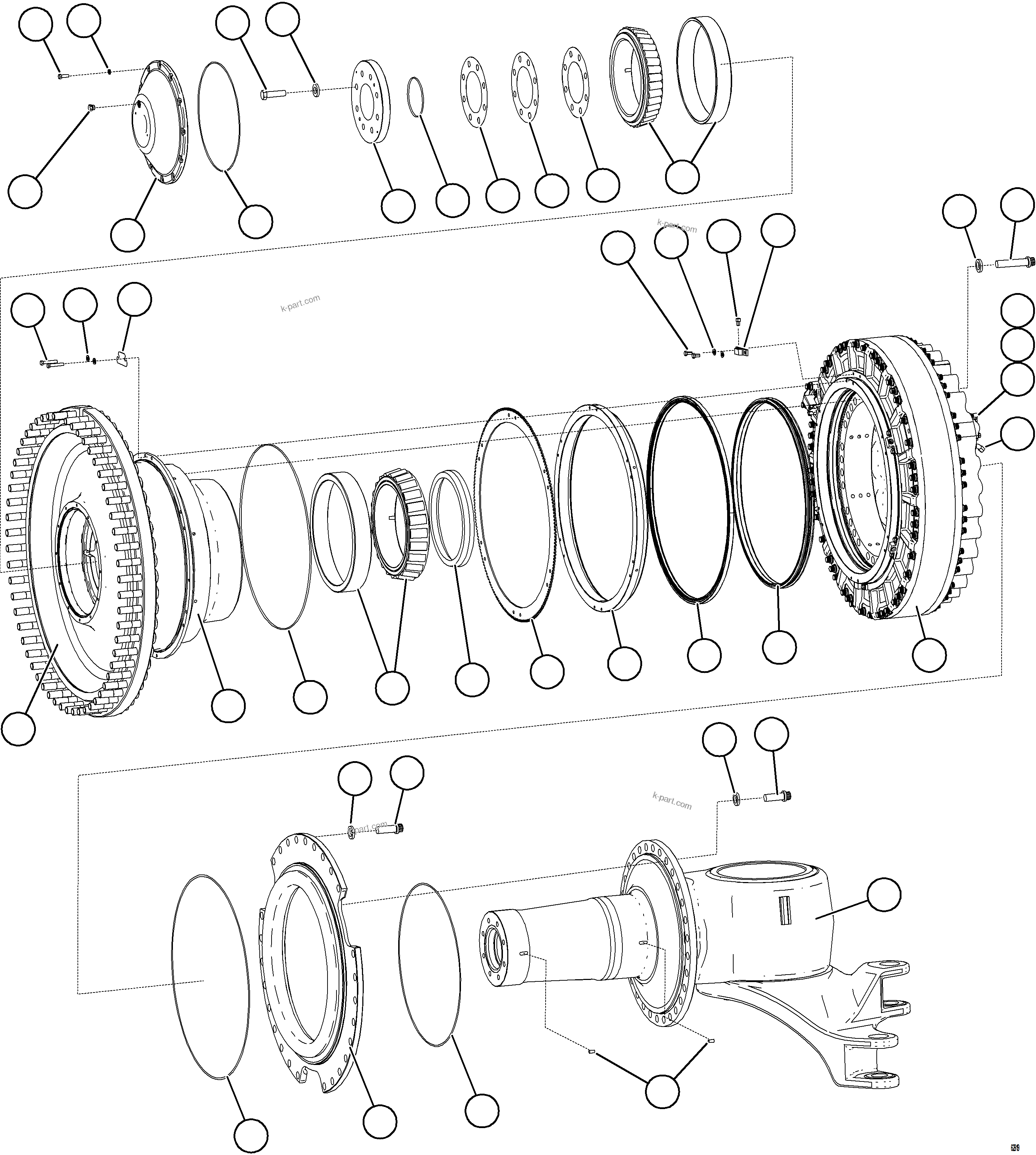 Komatsu parts book diagram for AFE59-HF 930E-4 S/N A32095 & A32101 MOGALAKWENA: SPINDLE, HUB AND BRAKE ASSEMBLY