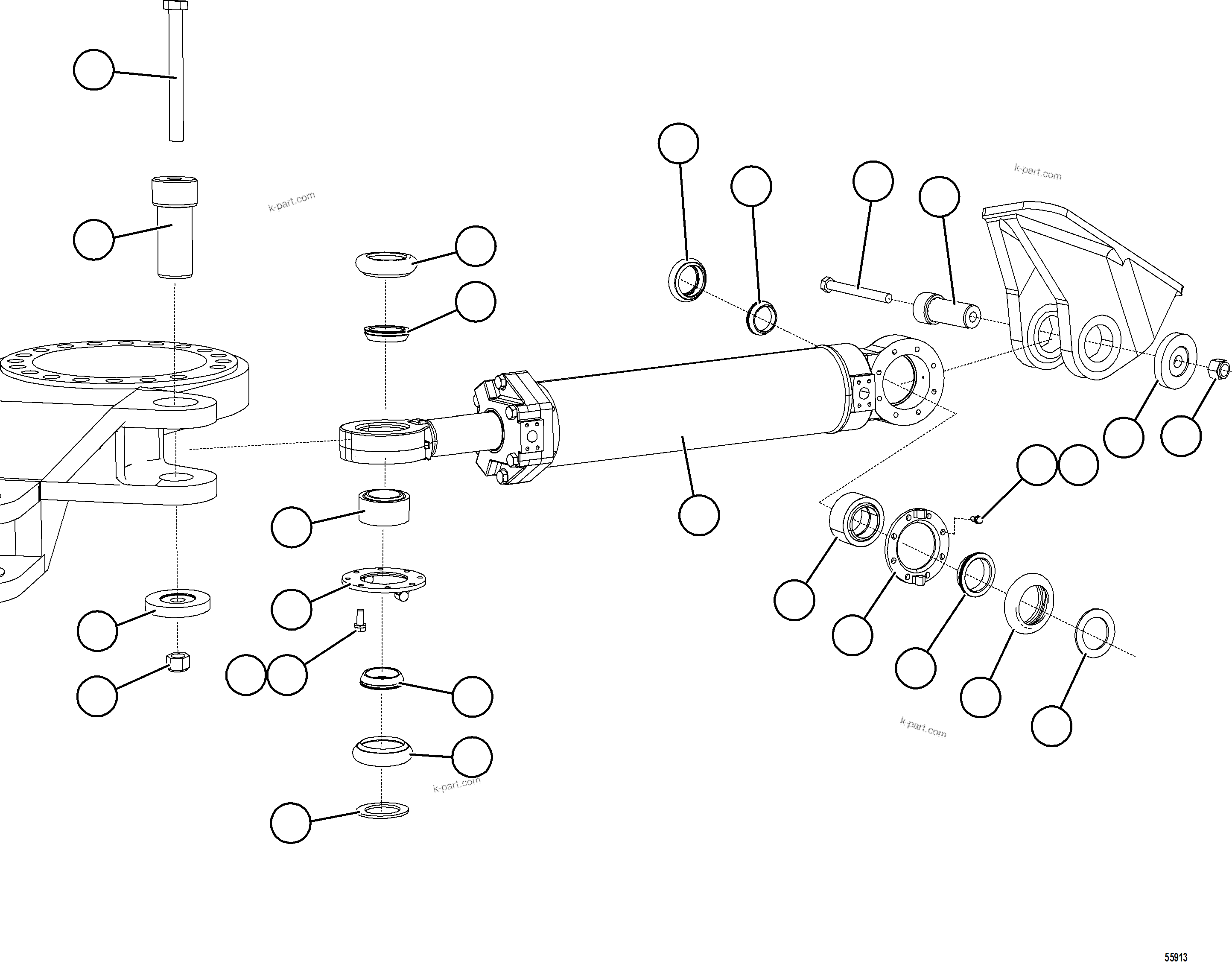 Komatsu parts book diagram for AFE59-HF 930E-4 S/N A32095 & A32101 MOGALAKWENA: STEERING CYLINDER INSTALLATION