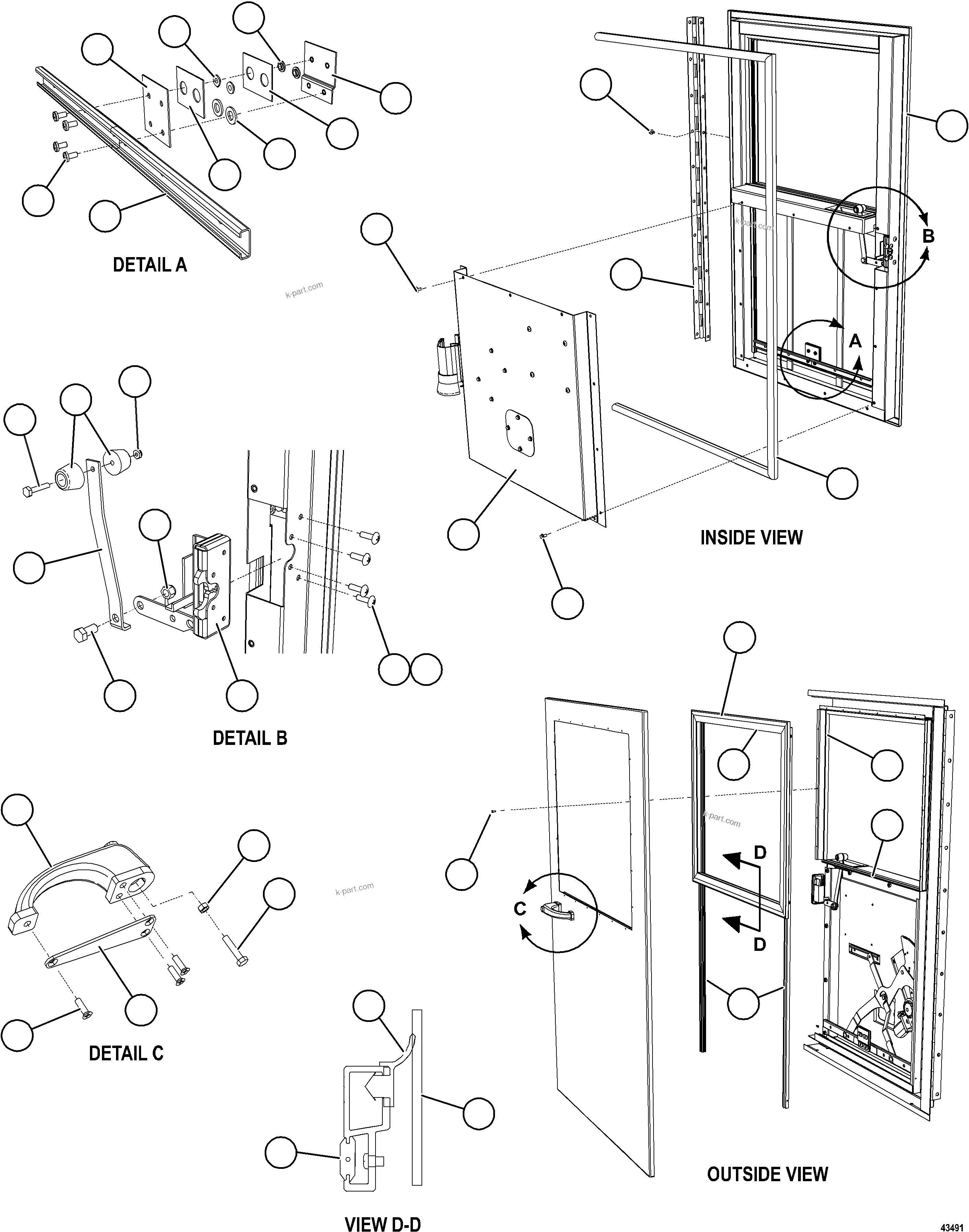 Komatsu parts book diagram for AFE59-HF 930E-4 S/N A32095 & A32101 MOGALAKWENA: DOOR - LH     58E-54-10081