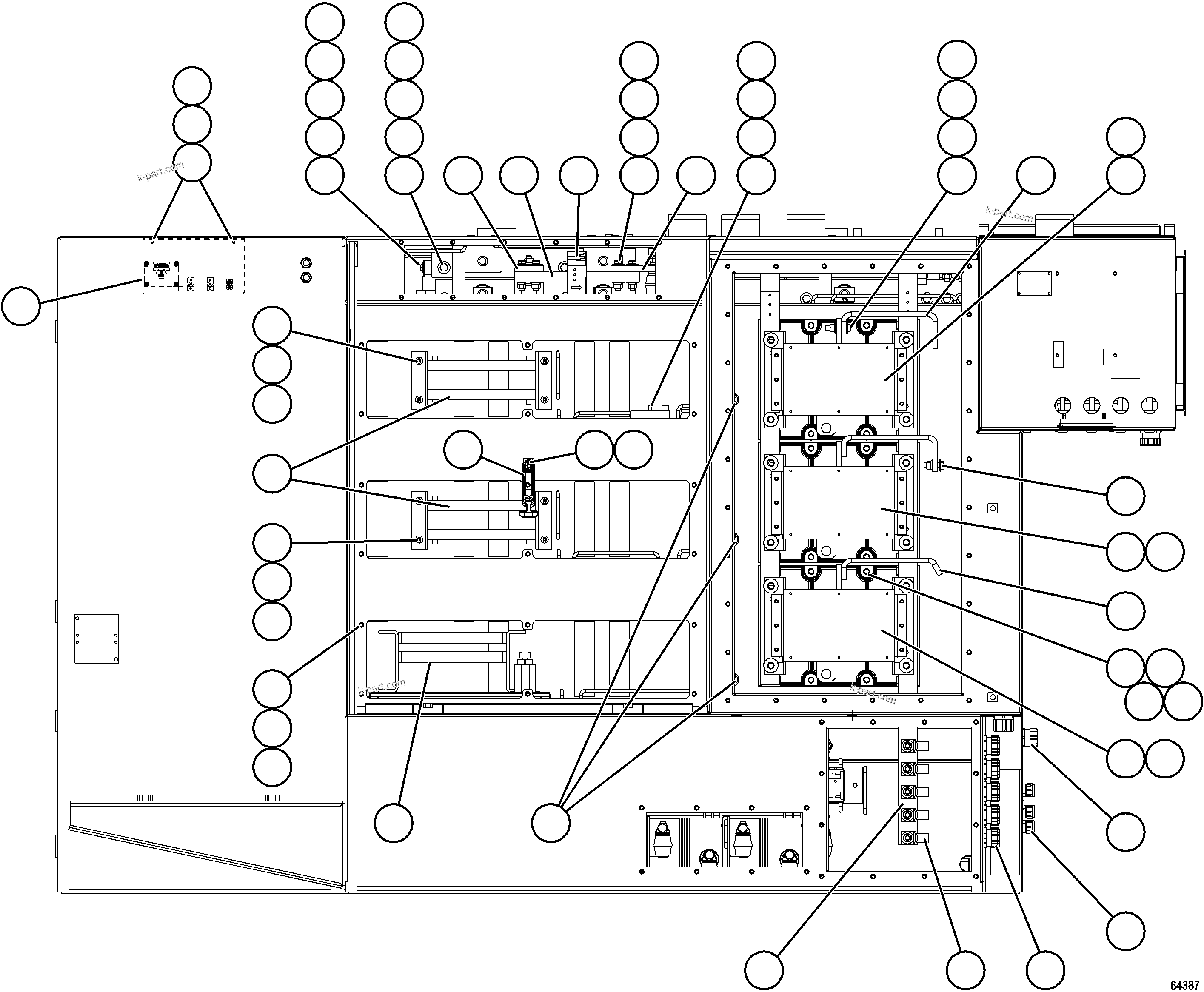 Komatsu parts book diagram for AFE59-HF 930E-4 S/N A32095 & A32101 MOGALAKWENA: CONTROL CABINET - REAR VIEW    58F-43-00033