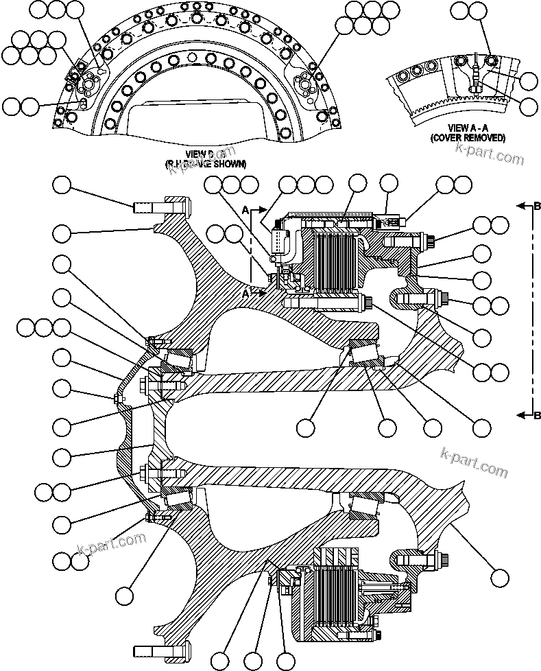 Komatsu parts book diagram for AFE59-T 930E-4 S/N A30545 - A30547     LOS PELAMBRES: SPINDLE, HUB AND BRAKE ASSEMBLY