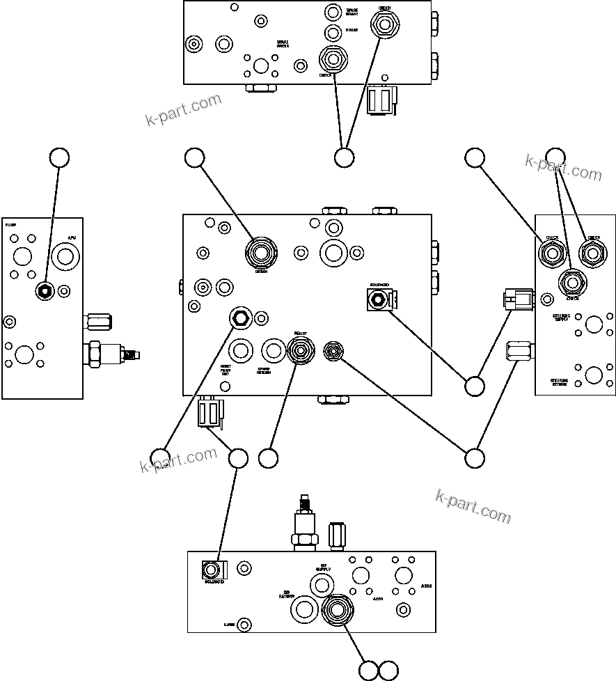 Komatsu parts book diagram for AFE59-T 930E-4 S/N A30545 - A30547     LOS PELAMBRES: BLEED DOWN MANIFOLD VALVE ASSEMBLY (PC1493)