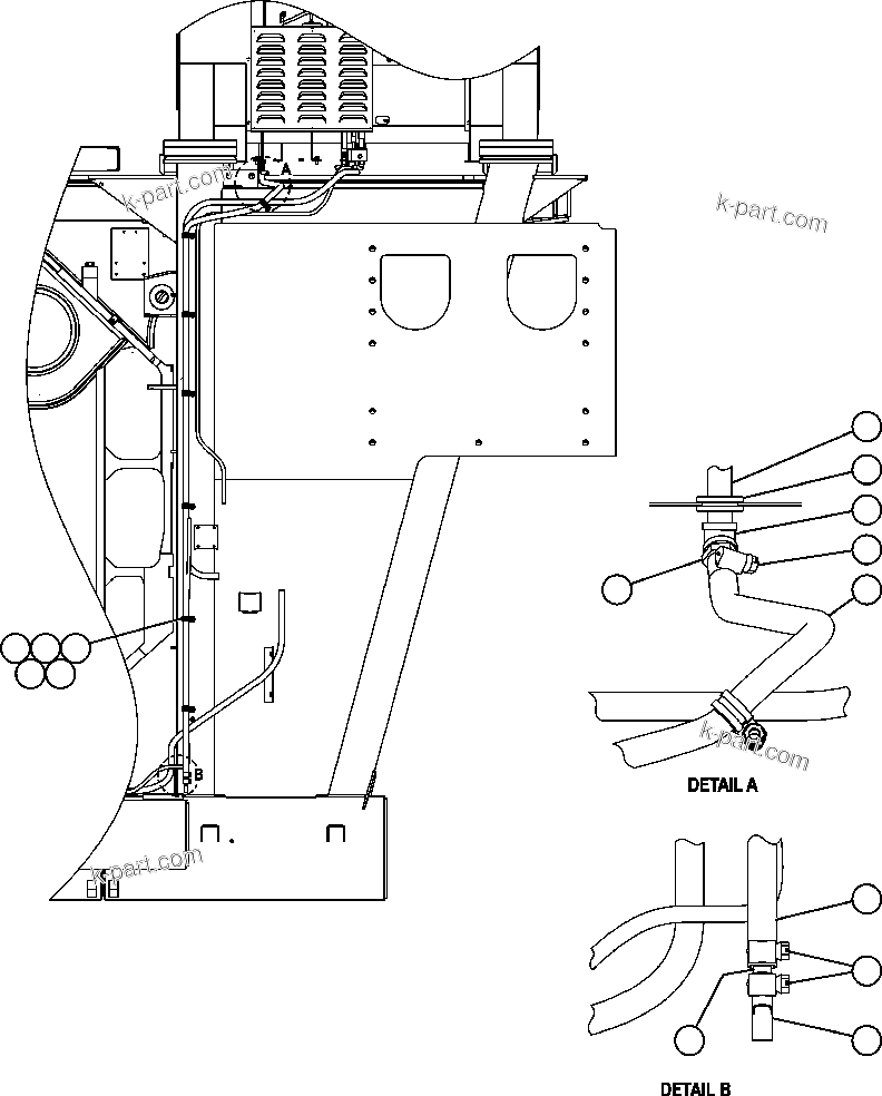 Komatsu parts book diagram for AFE59-T 930E-4 S/N A30545 - A30547     LOS PELAMBRES: HEATER/AC DRAIN HOSE INSTALLATION