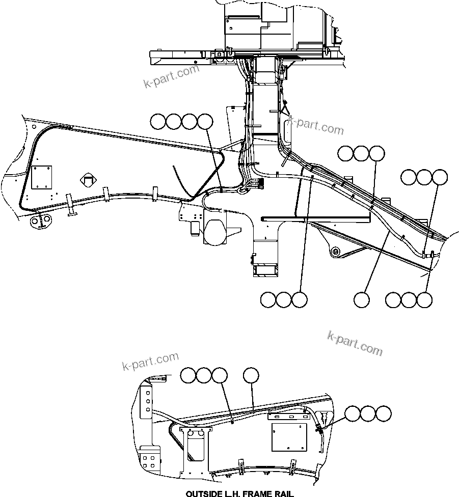 Komatsu parts book diagram for AFE59-T 930E-4 S/N A30545 - A30547     LOS PELAMBRES: POWER CABLE ROUTING (L.H. FRAME RAIL)