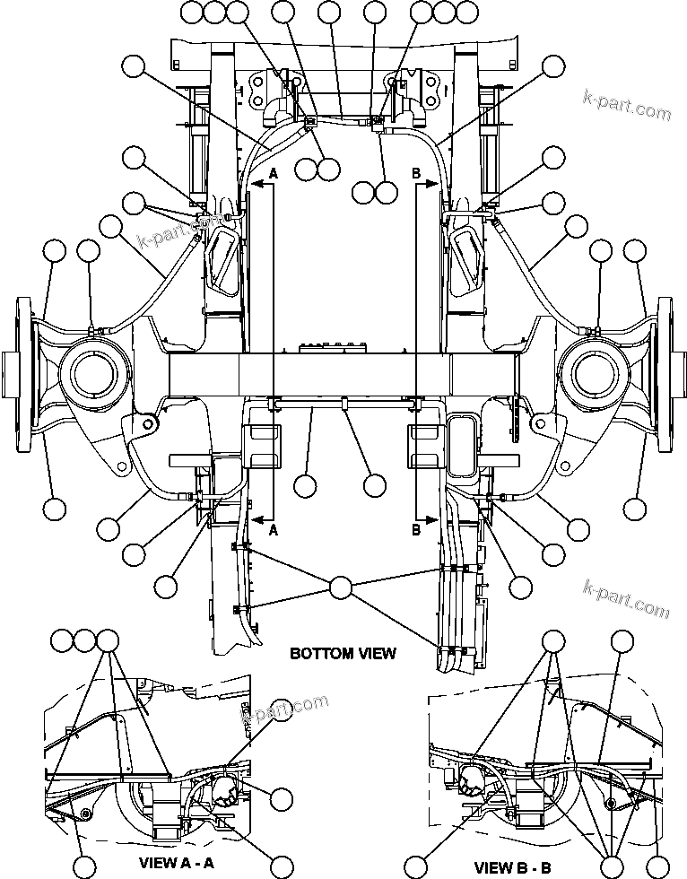 Komatsu parts book diagram for AFE59-T 930E-4 S/N A30545 - A30547     LOS PELAMBRES: BRAKE COOLING PIPING - FRONT