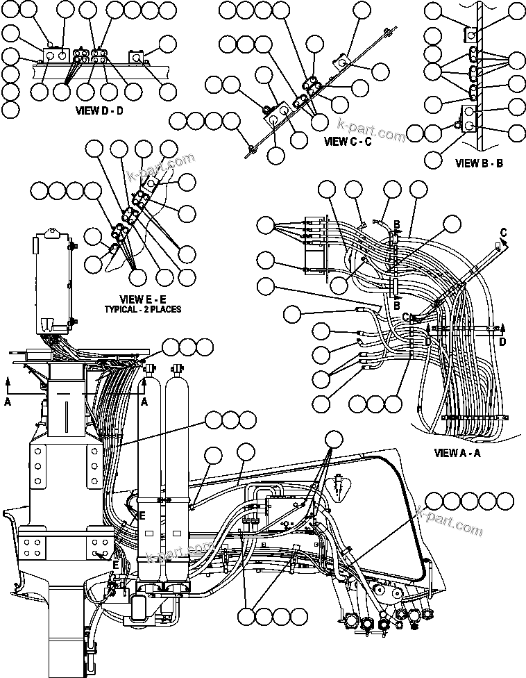 Komatsu parts book diagram for AFE59-T 930E-4 S/N A30545 - A30547     LOS PELAMBRES: HYDRAULIC BRAKE CABINET PIPING (BOTTOM)