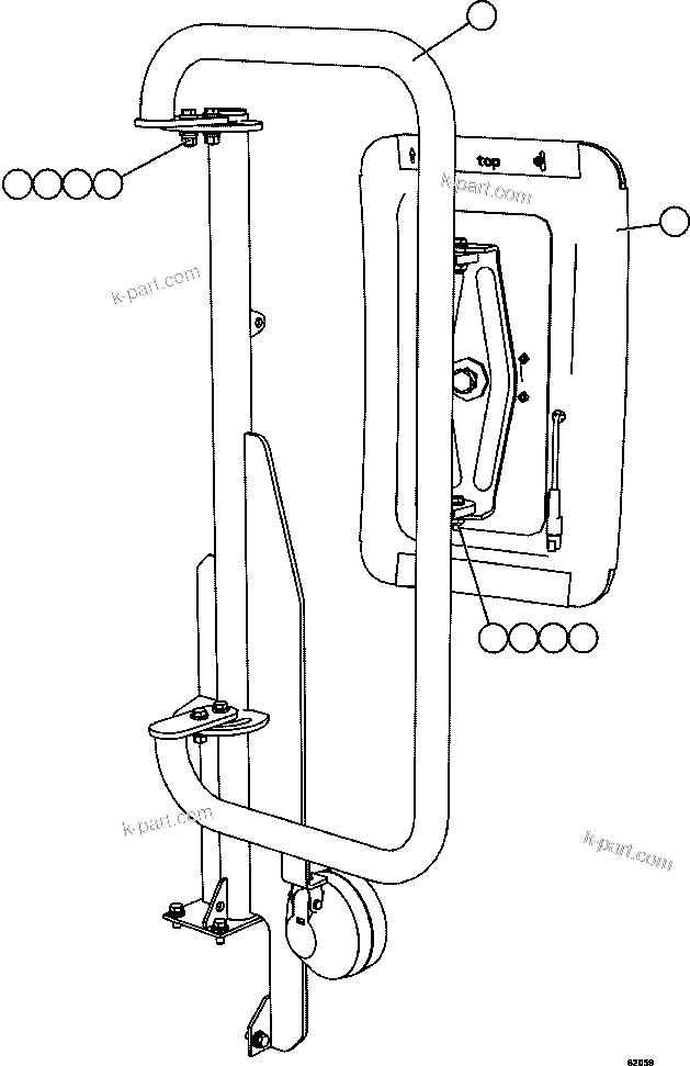 Komatsu parts book diagram for AFE62-AJ 930E-4SE S/N A31289, A31291, A31300, A31302, A31304, A31327, A31329, A31357, A31359, A31369, A31386, A31388, A31390, A31410, A31412 & A31414  LAS BAMBAS: LH MIRROR INSTALLATION