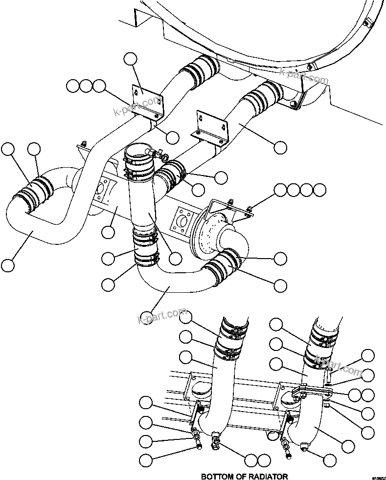 Komatsu parts book diagram for AFE62-AJ 930E-4SE S/N A31289, A31291, A31300, A31302, A31304, A31327, A31329, A31357, A31359, A31369, A31386, A31388, A31390, A31410, A31412 & A31414  LAS BAMBAS: RADIATOR PIPING    3/3