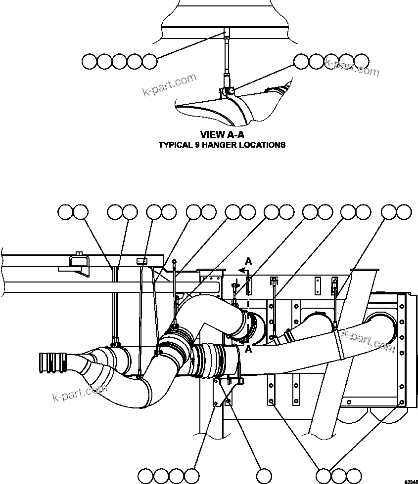 Komatsu parts book diagram for AFE62-AJ 930E-4SE S/N A31289, A31291, A31300, A31302, A31304, A31327, A31329, A31357, A31359, A31369, A31386, A31388, A31390, A31410, A31412 & A31414  LAS BAMBAS: AIR CLEANER INSTALLATION - RIGHT