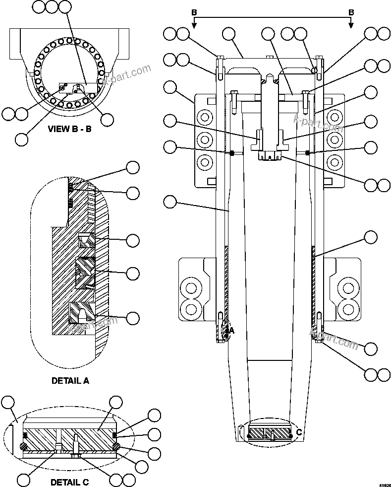 Komatsu parts book diagram for AFE62-AJ 930E-4SE S/N A31289, A31291, A31300, A31302, A31304, A31327, A31329, A31357, A31359, A31369, A31386, A31388, A31390, A31410, A31412 & A31414  LAS BAMBAS: FRONT SUSPENSION ASSEMBLY        XB3916