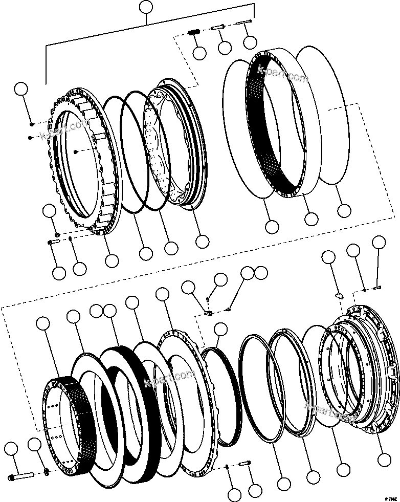 Komatsu parts book diagram for AFE62-AJ 930E-4SE S/N A31289, A31291, A31300, A31302, A31304, A31327, A31329, A31357, A31359, A31369, A31386, A31388, A31390, A31410, A31412 & A31414  LAS BAMBAS: REAR BRAKE ASSEMBLY         XB0834