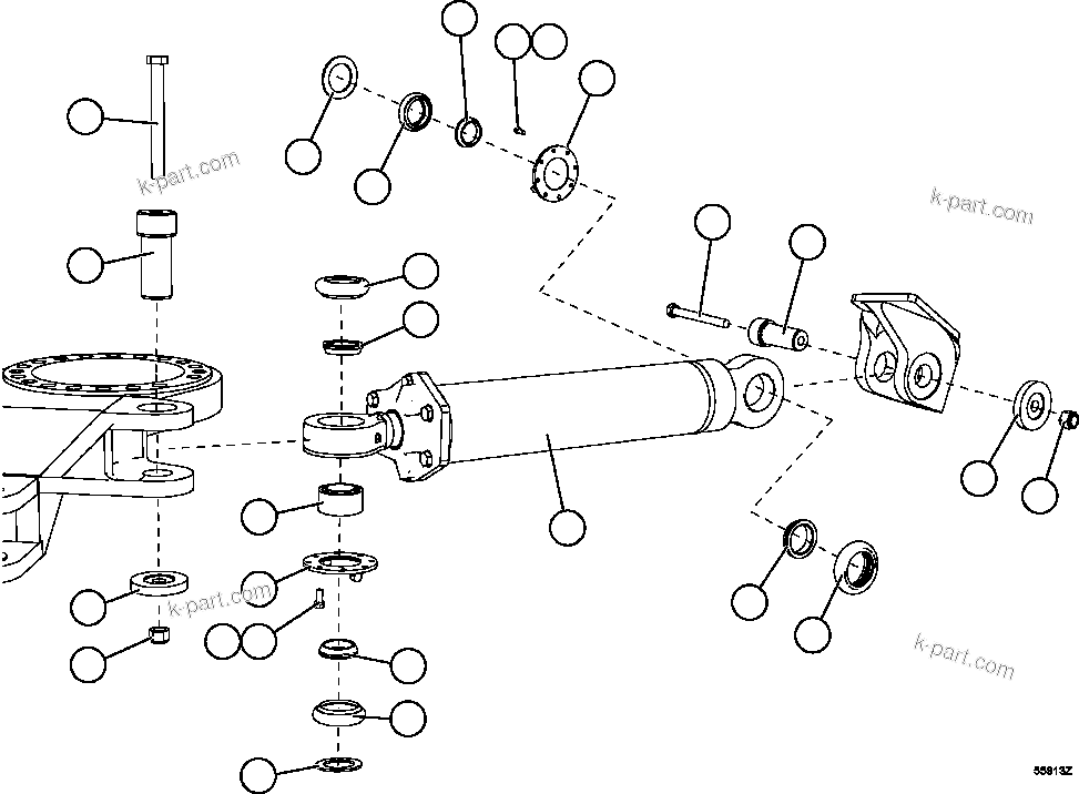 Komatsu parts book diagram for AFE62-AJ 930E-4SE S/N A31289, A31291, A31300, A31302, A31304, A31327, A31329, A31357, A31359, A31369, A31386, A31388, A31390, A31410, A31412 & A31414  LAS BAMBAS: STEERING CYLINDER INSTALLATION