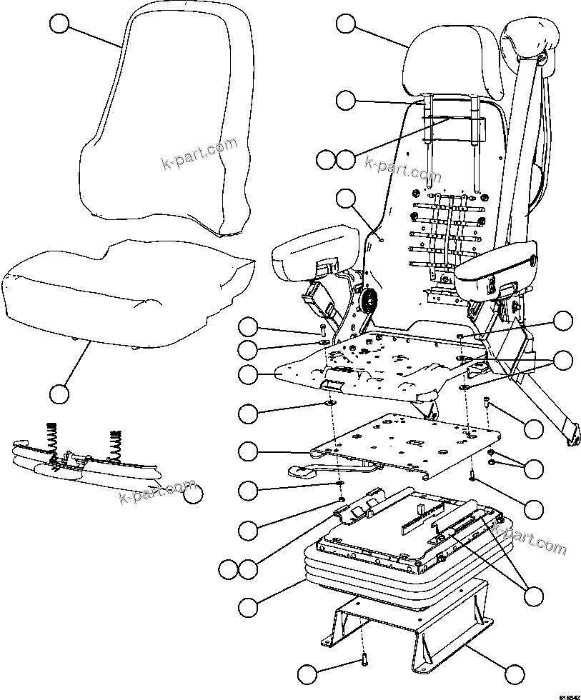 Komatsu parts book diagram for AFE62-AJ 930E-4SE S/N A31289, A31291, A31300, A31302, A31304, A31327, A31329, A31357, A31359, A31369, A31386, A31388, A31390, A31410, A31412 & A31414  LAS BAMBAS: SEAT ASSEMBLY 1/2     PC3230