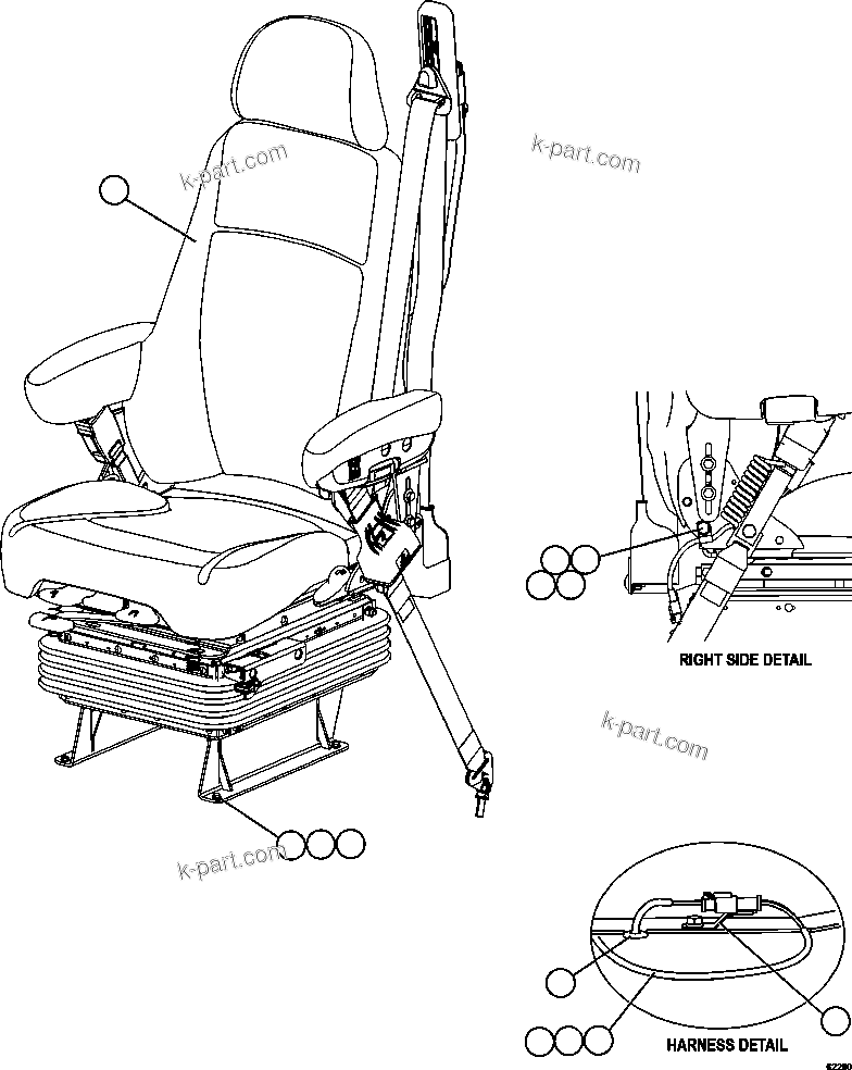 Komatsu parts book diagram for AFE62-AJ 930E-4SE S/N A31289, A31291, A31300, A31302, A31304, A31327, A31329, A31357, A31359, A31369, A31386, A31388, A31390, A31410, A31412 & A31414  LAS BAMBAS: OPERATOR SEAT INSTALLATION    S/N A31327 & UP