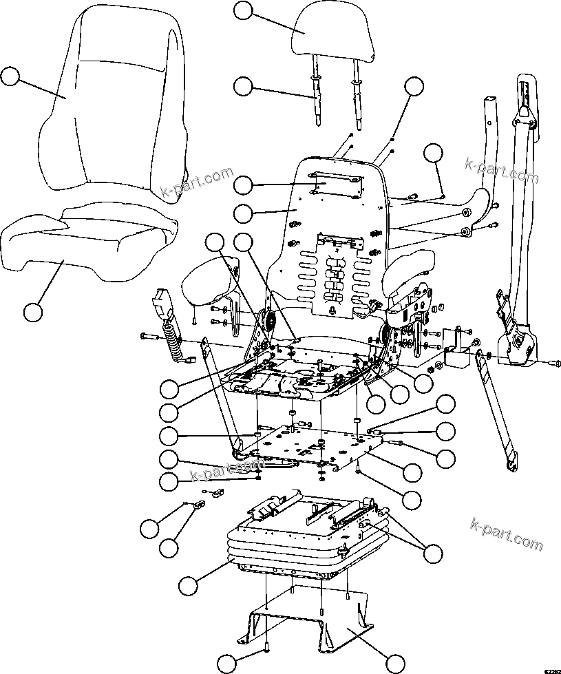 Komatsu parts book diagram for AFE62-AJ 930E-4SE S/N A31289, A31291, A31300, A31302, A31304, A31327, A31329, A31357, A31359, A31369, A31386, A31388, A31390, A31410, A31412 & A31414  LAS BAMBAS: SEAT ASSEMBLY    1/2     58E-57-00500