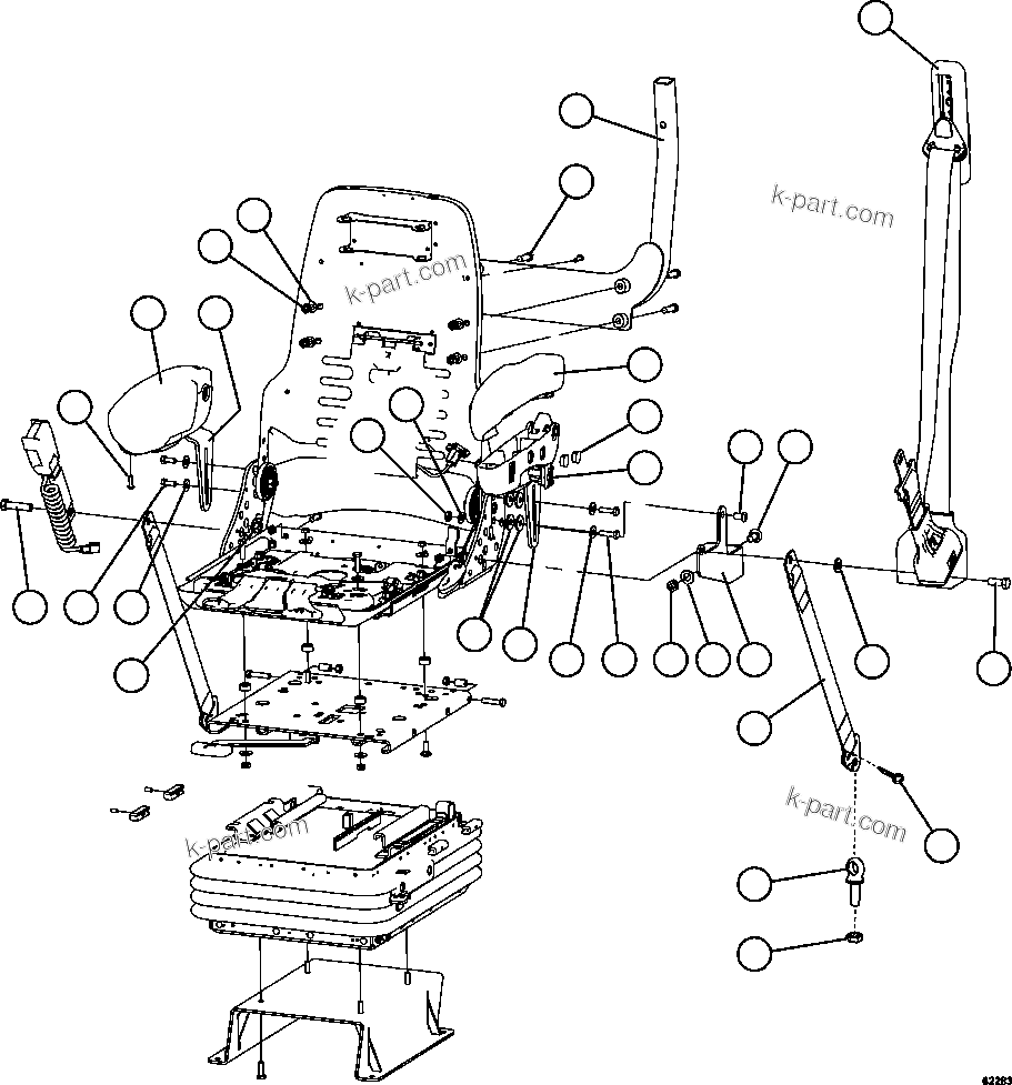 Komatsu parts book diagram for AFE62-AJ 930E-4SE S/N A31289, A31291, A31300, A31302, A31304, A31327, A31329, A31357, A31359, A31369, A31386, A31388, A31390, A31410, A31412 & A31414  LAS BAMBAS: SEAT ASSEMBLY    2/2     58E-57-00500