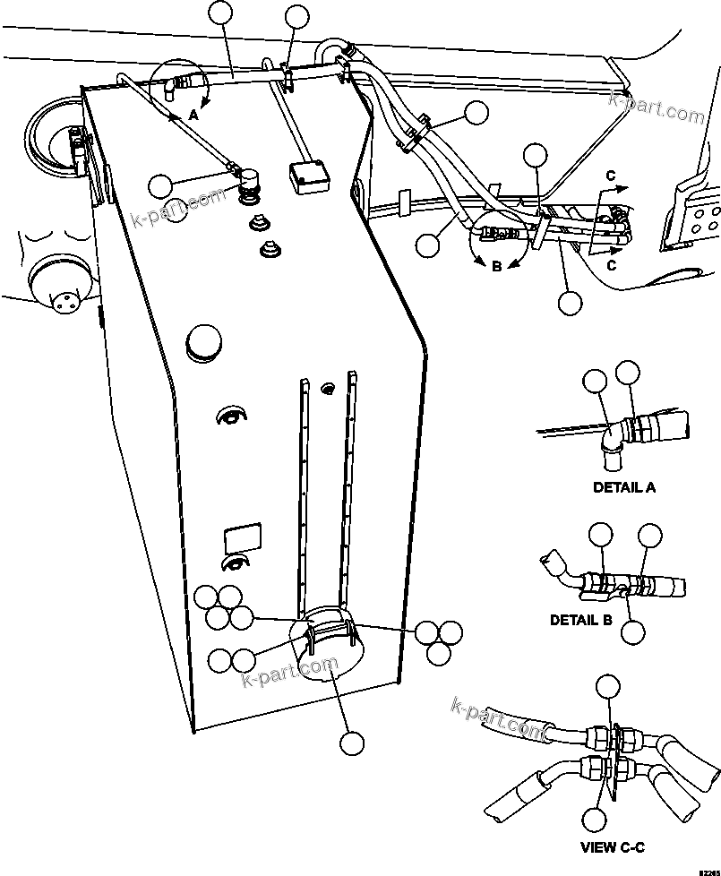 Komatsu parts book diagram for AFE62-AJ 930E-4SE S/N A31289, A31291, A31300, A31302, A31304, A31327, A31329, A31357, A31359, A31369, A31386, A31388, A31390, A31410, A31412 & A31414  LAS BAMBAS: FUEL SYSTEM PIPING     1/3