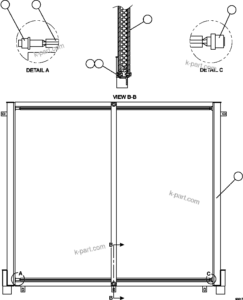 Komatsu parts book diagram for AFE62-AJ 930E-4SE S/N A31289, A31291, A31300, A31302, A31304, A31327, A31329, A31357, A31359, A31369, A31386, A31388, A31390, A31410, A31412 & A31414  LAS BAMBAS: FUEL COOLER ASSEMBLY       58B-03-00120