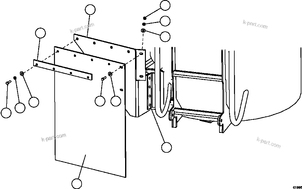 Komatsu parts book diagram for AFE62-AJ 930E-4SE S/N A31289, A31291, A31300, A31302, A31304, A31327, A31329, A31357, A31359, A31369, A31386, A31388, A31390, A31410, A31412 & A31414  LAS BAMBAS: HYDRAULIC TANK MUD FLAP