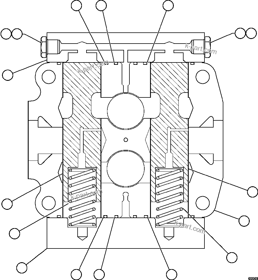 Komatsu parts book diagram for AFE62-AJ 930E-4SE S/N A31289, A31291, A31300, A31302, A31304, A31327, A31329, A31357, A31359, A31369, A31386, A31388, A31390, A31410, A31412 & A31414  LAS BAMBAS: SPOOL SECTION ASSEMBLY - TANK     BF3050
