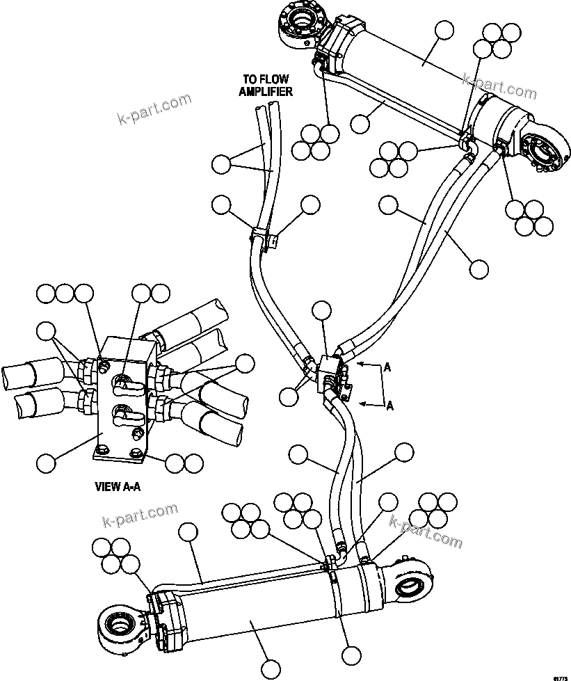 Komatsu parts book diagram for AFE62-AJ 930E-4SE S/N A31289, A31291, A31300, A31302, A31304, A31327, A31329, A31357, A31359, A31369, A31386, A31388, A31390, A31410, A31412 & A31414  LAS BAMBAS: STEERING CYLINDER PIPING