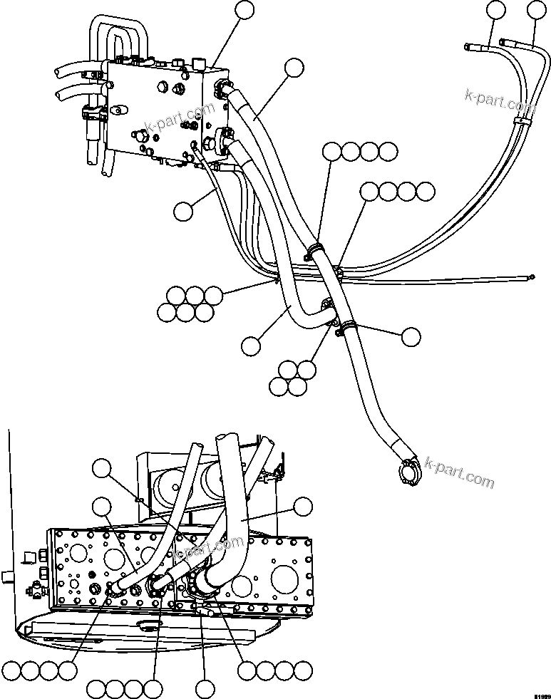 Komatsu parts book diagram for AFE62-AJ 930E-4SE S/N A31289, A31291, A31300, A31302, A31304, A31327, A31329, A31357, A31359, A31369, A31386, A31388, A31390, A31410, A31412 & A31414  LAS BAMBAS: STEERING SYSTEM PIPING   2/2