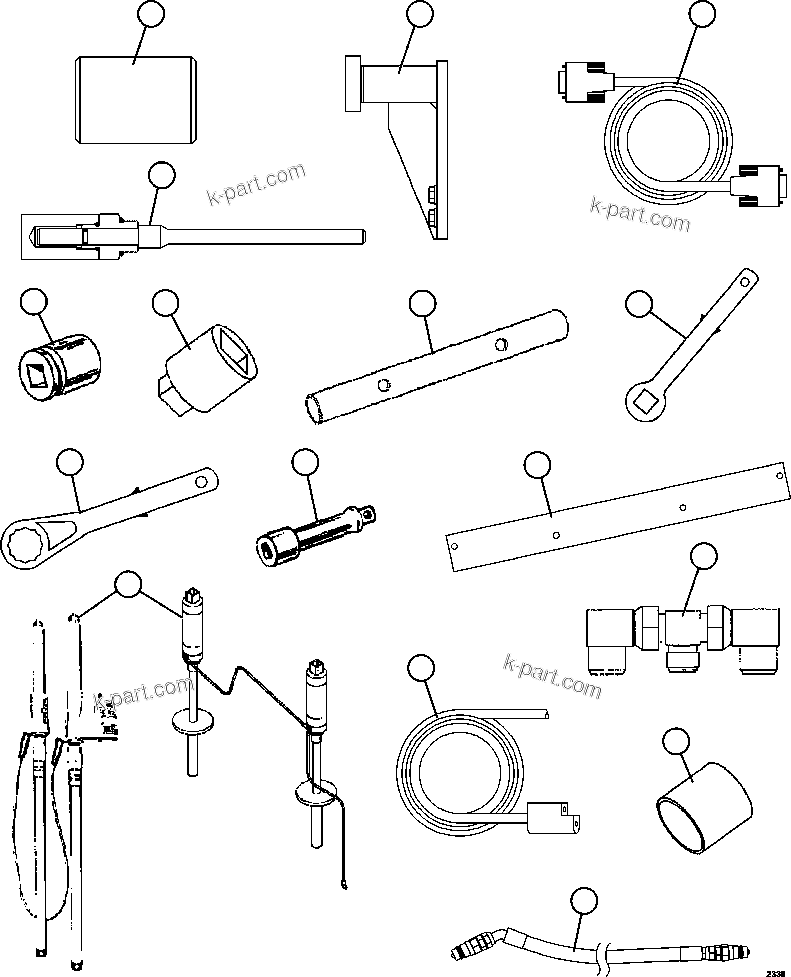 Komatsu parts book diagram for AFE62-AJ 930E-4SE S/N A31289, A31291, A31300, A31302, A31304, A31327, A31329, A31357, A31359, A31369, A31386, A31388, A31390, A31410, A31412 & A31414  LAS BAMBAS: TOOL GROUP        58F-98-00020
