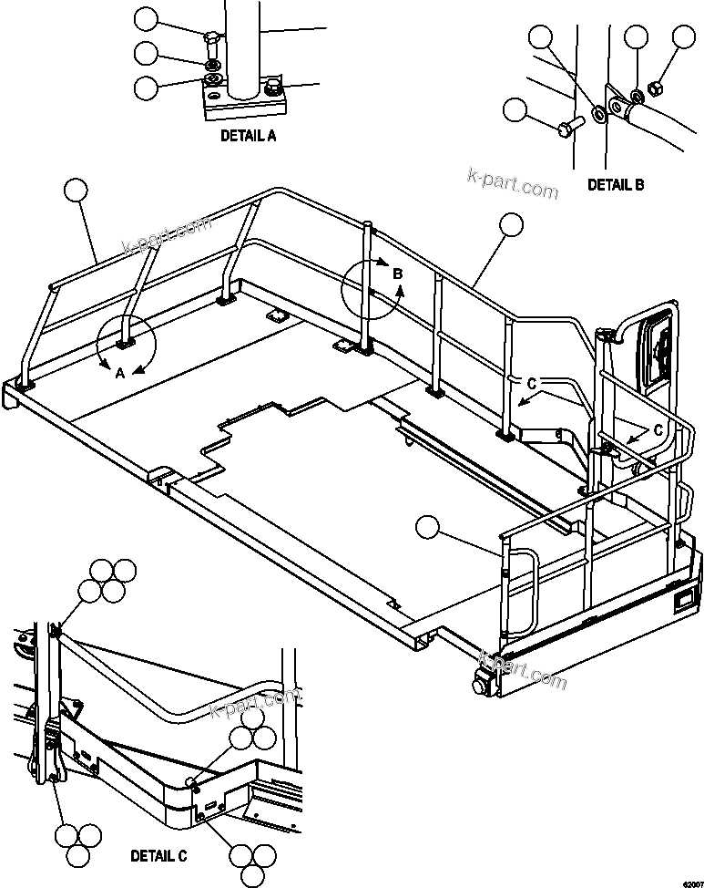Komatsu parts book diagram for AFE62-BB 930E-4SE S/N A31791 - A31792 & A31813 - A31814  LAS BAMBAS: LH DECK HANDRAILS