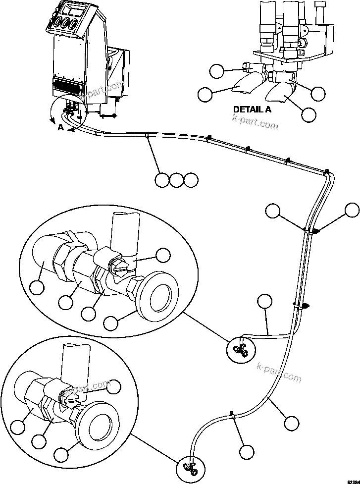 Komatsu parts book diagram for AFE62-BB 930E-4SE S/N A31791 - A31792 & A31813 - A31814  LAS BAMBAS: HEATER HOSE INSTALLATION