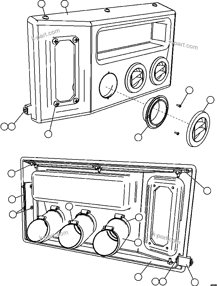 Komatsu parts book diagram for AFE62-BB 930E-4SE S/N A31791 - A31792 & A31813 - A31814  LAS BAMBAS: HEATER/AIR CONDITIONER DASH MODULE