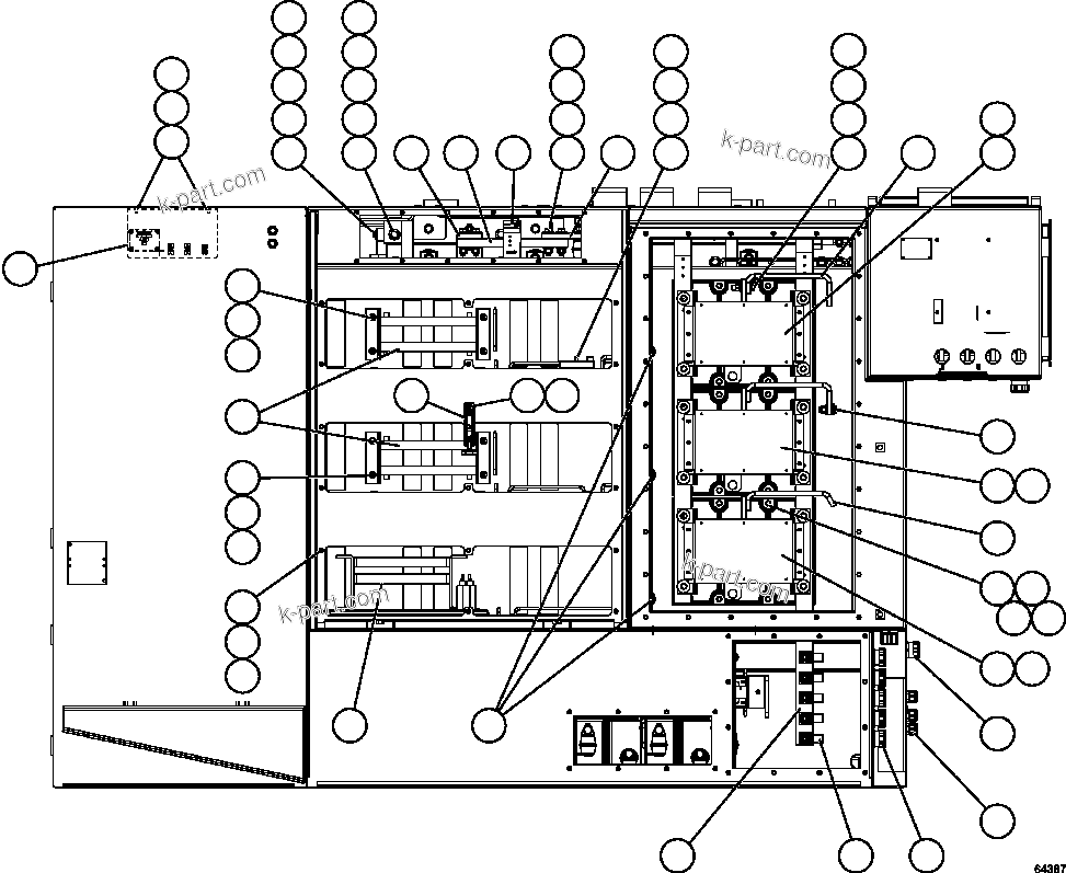 Komatsu parts book diagram for AFE62-BB 930E-4SE S/N A31791 - A31792 & A31813 - A31814  LAS BAMBAS: CONTROL CABINET - REAR VIEW