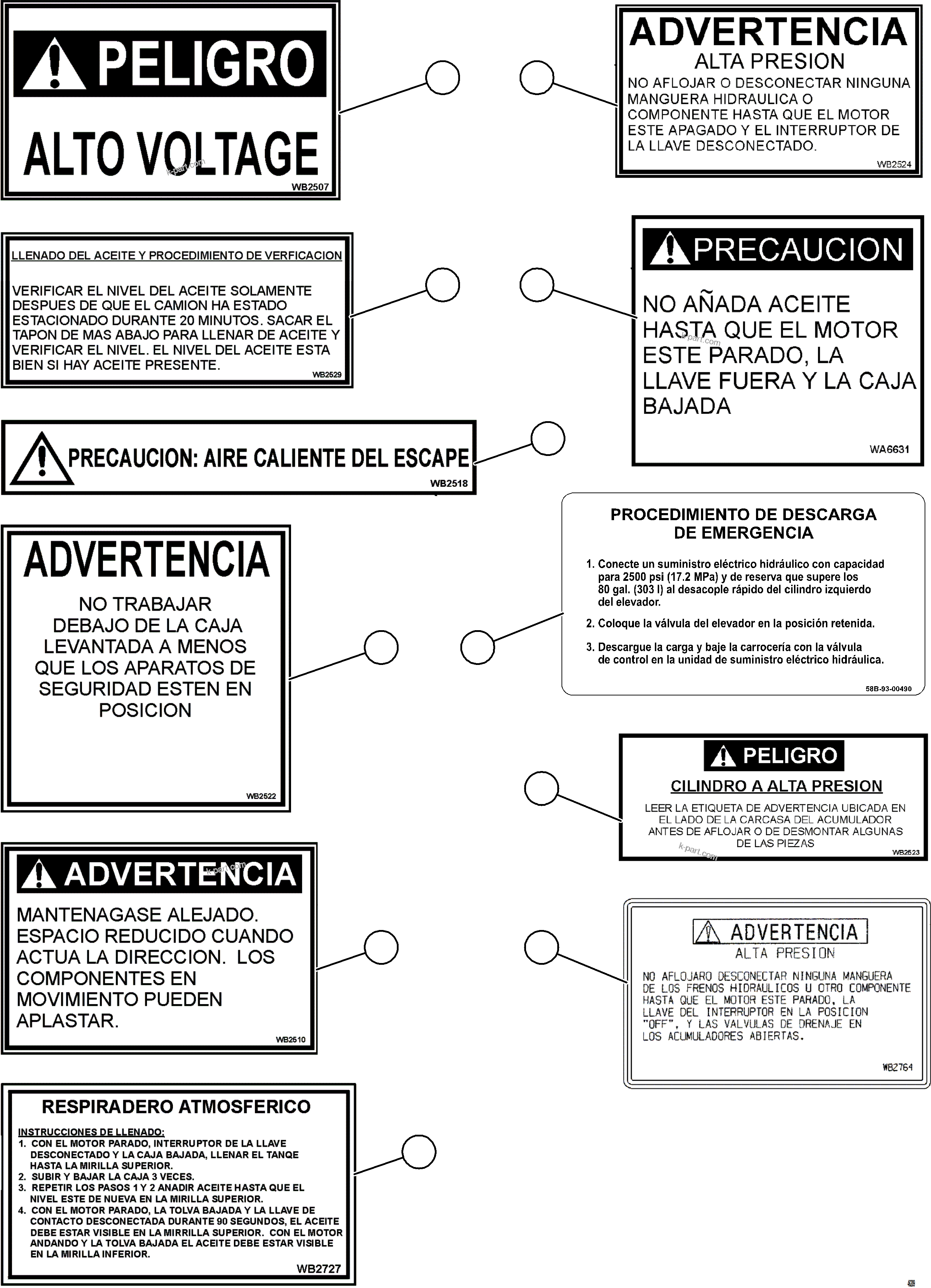 Komatsu parts book diagram for AFE62-BW 930E-4SE S/N A32123  COLLAHUASI: DECALS & WARNINGS (SPANISH)     1/5