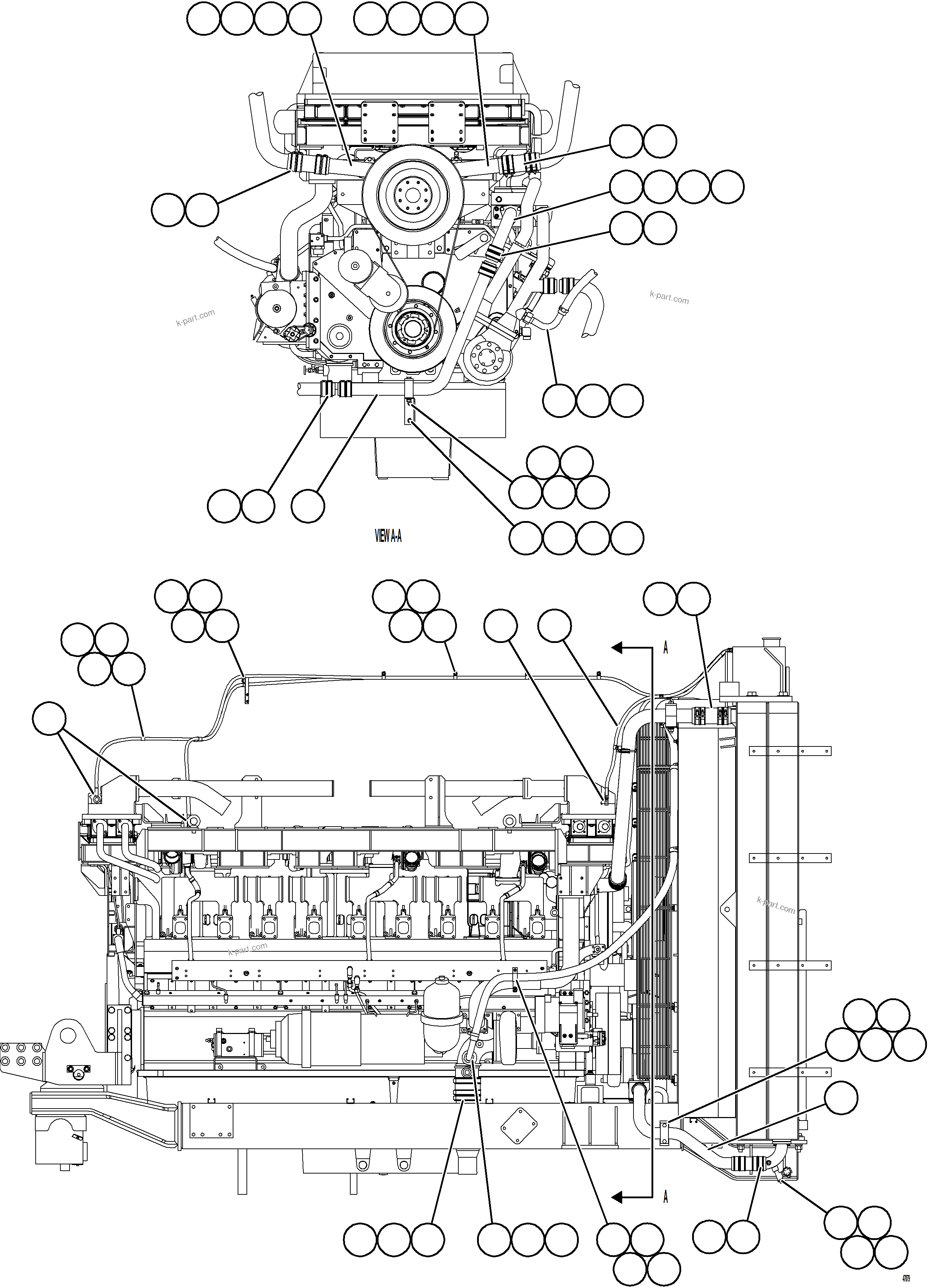Komatsu parts book diagram for AFE62-BW 930E-4SE S/N A32123  COLLAHUASI: RADIATOR PIPING   2/3