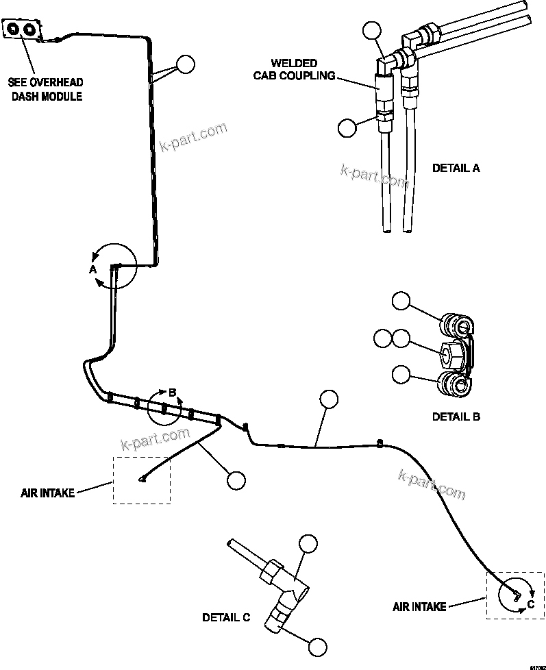 Komatsu parts book diagram for AFE62-BW 930E-4SE S/N A32123  COLLAHUASI: AIR CLEANER INDICATOR PIPING